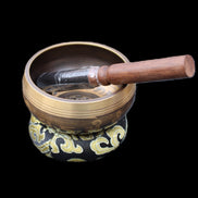 Tibetan Singing bowl - black - 82mm with matt and mallet 130mm 248g in sunlight - Rocks and Things Store