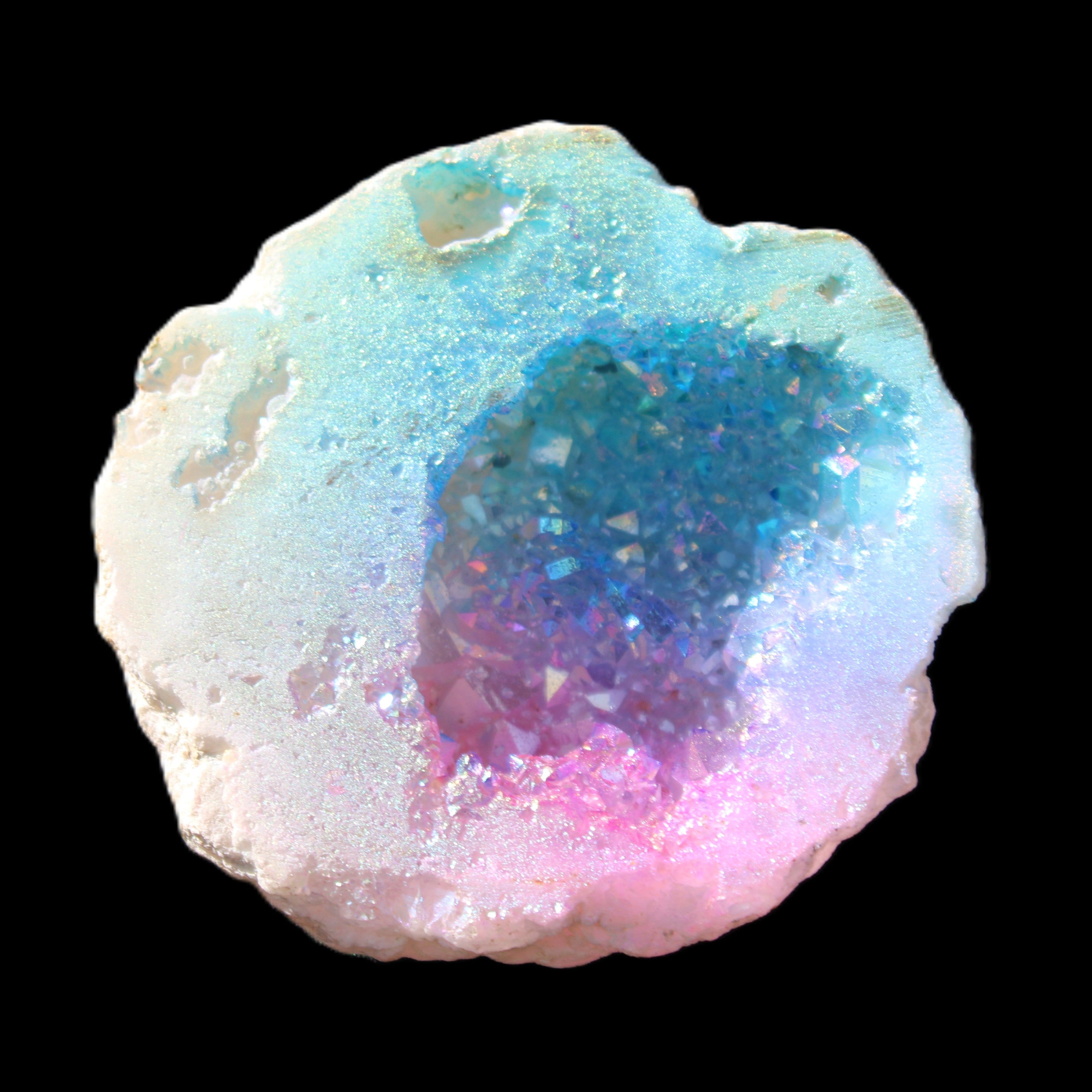 Angel Aura Agate geode 42+mm 39-52g in sunlight - Rocks and Things Store