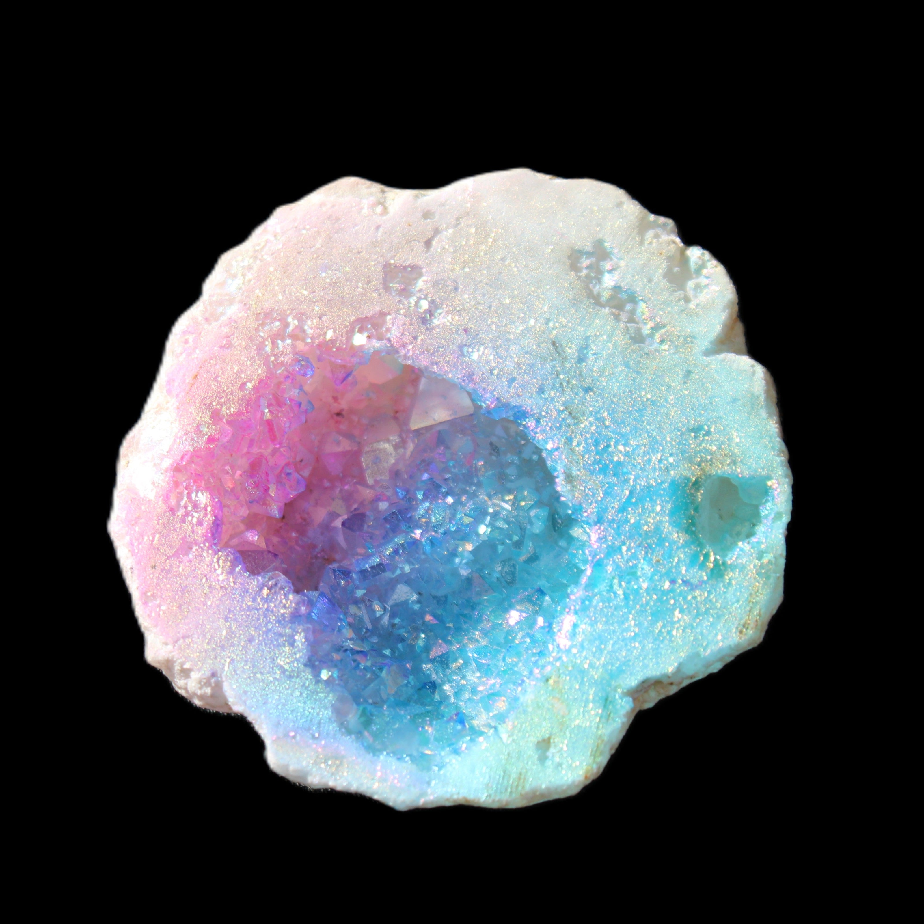 Angel Aura Agate geode 42+mm 39-52g in sunlight - Rocks and Things Store