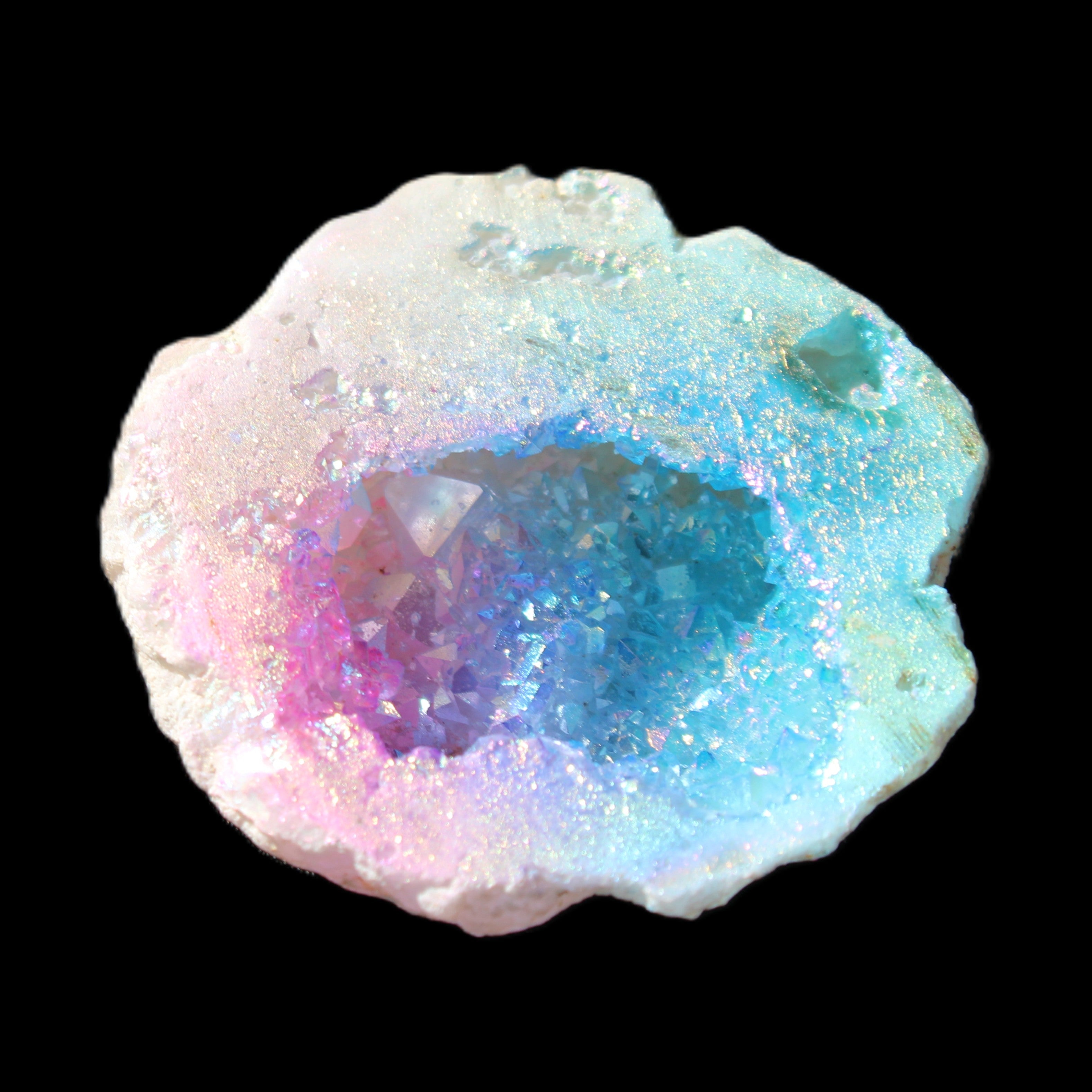 Angel Aura Agate geode 42+mm 39-52g in sunlight - Rocks and Things Store