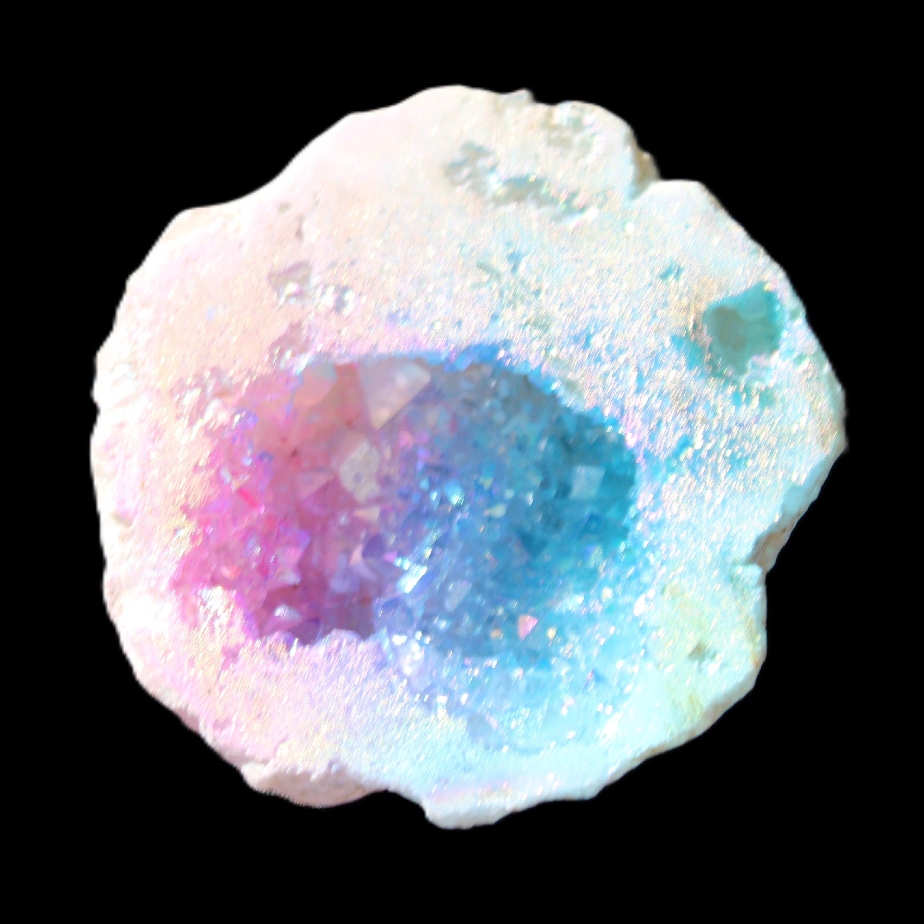 Angel Aura Agate geode 42+mm 39-52g in sunlight - Rocks and Things Store