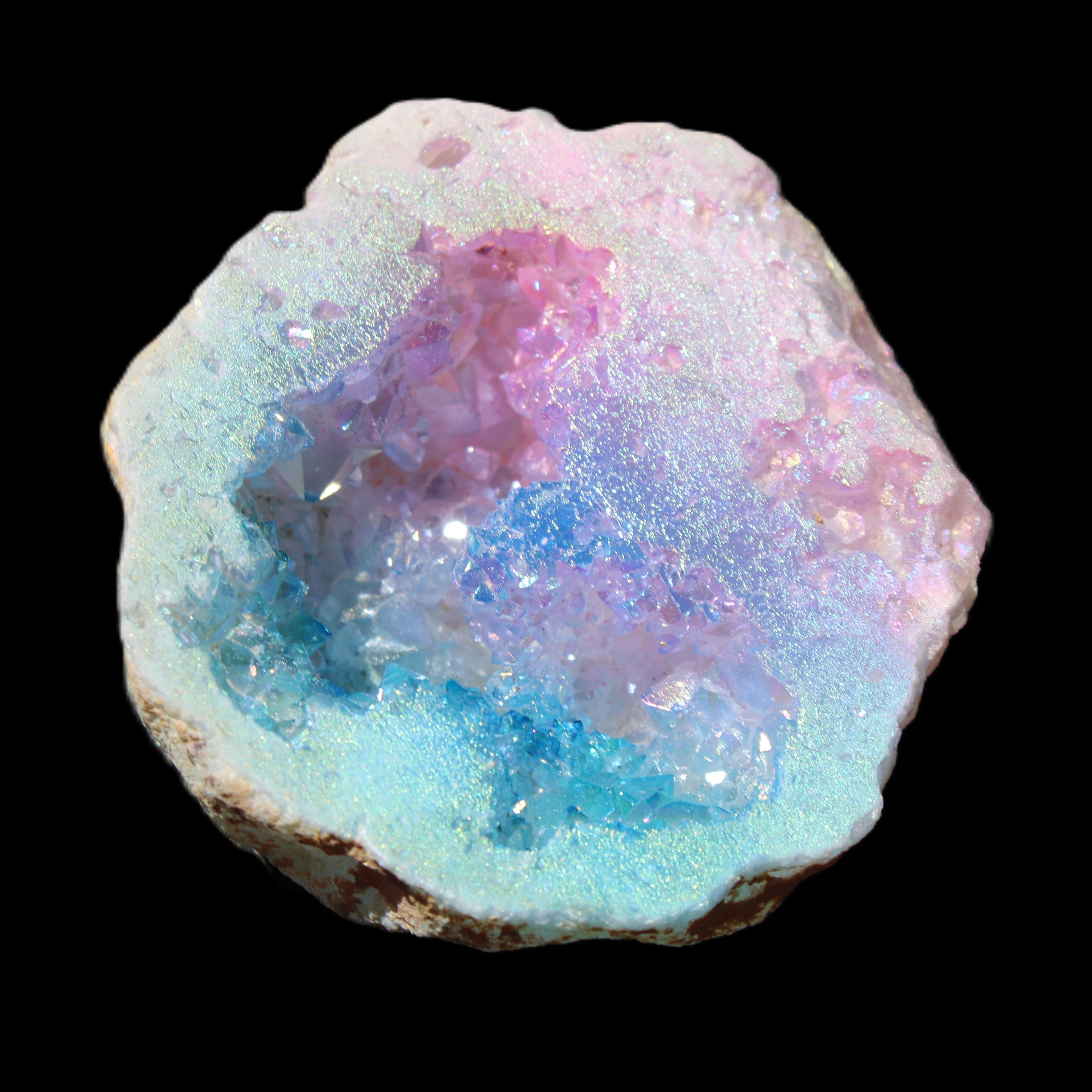 Angel Aura Agate geode 42+mm 39-52g in sunlight - Rocks and Things Store