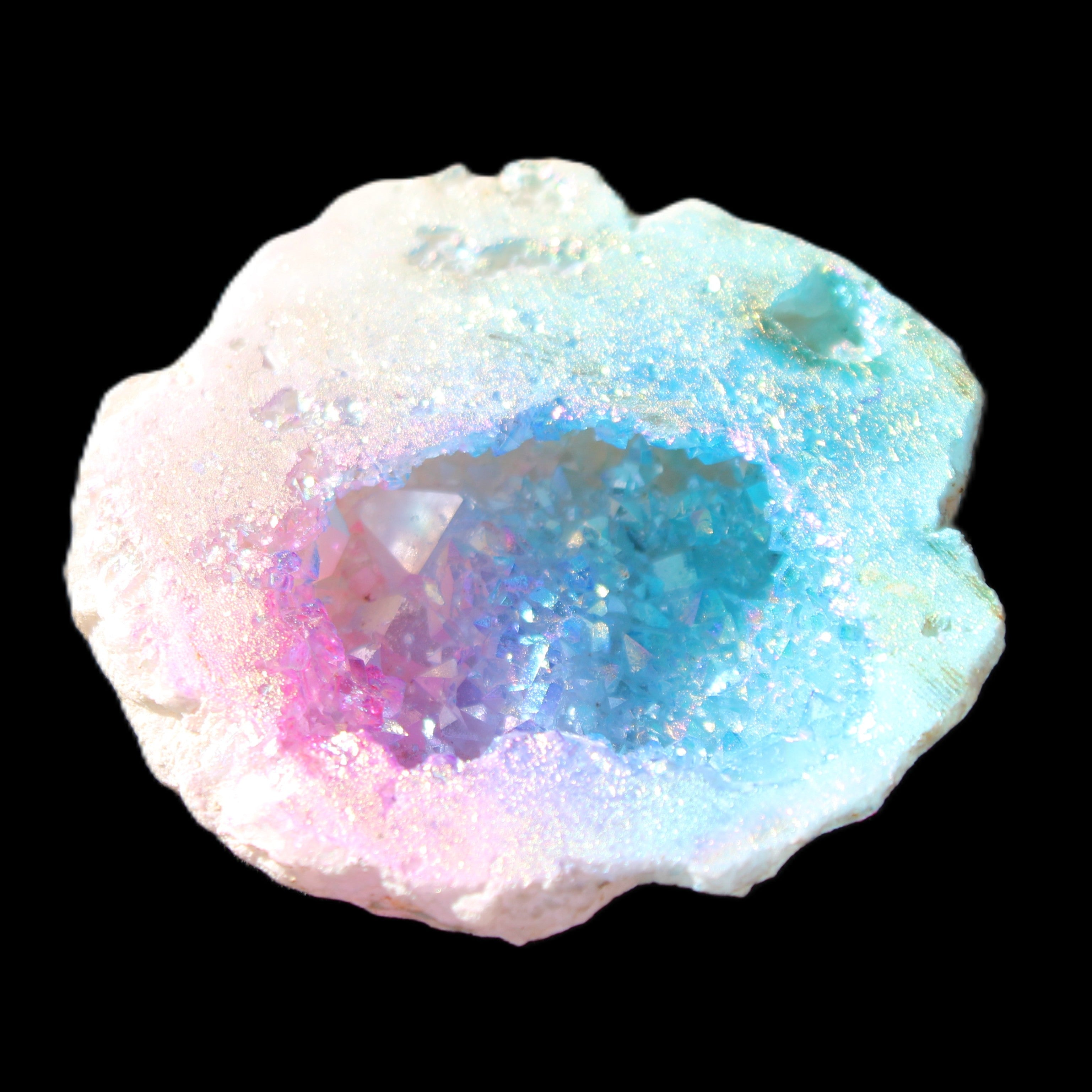 Angel Aura Agate geode 42+mm 39-52g in sunlight - Rocks and Things Store