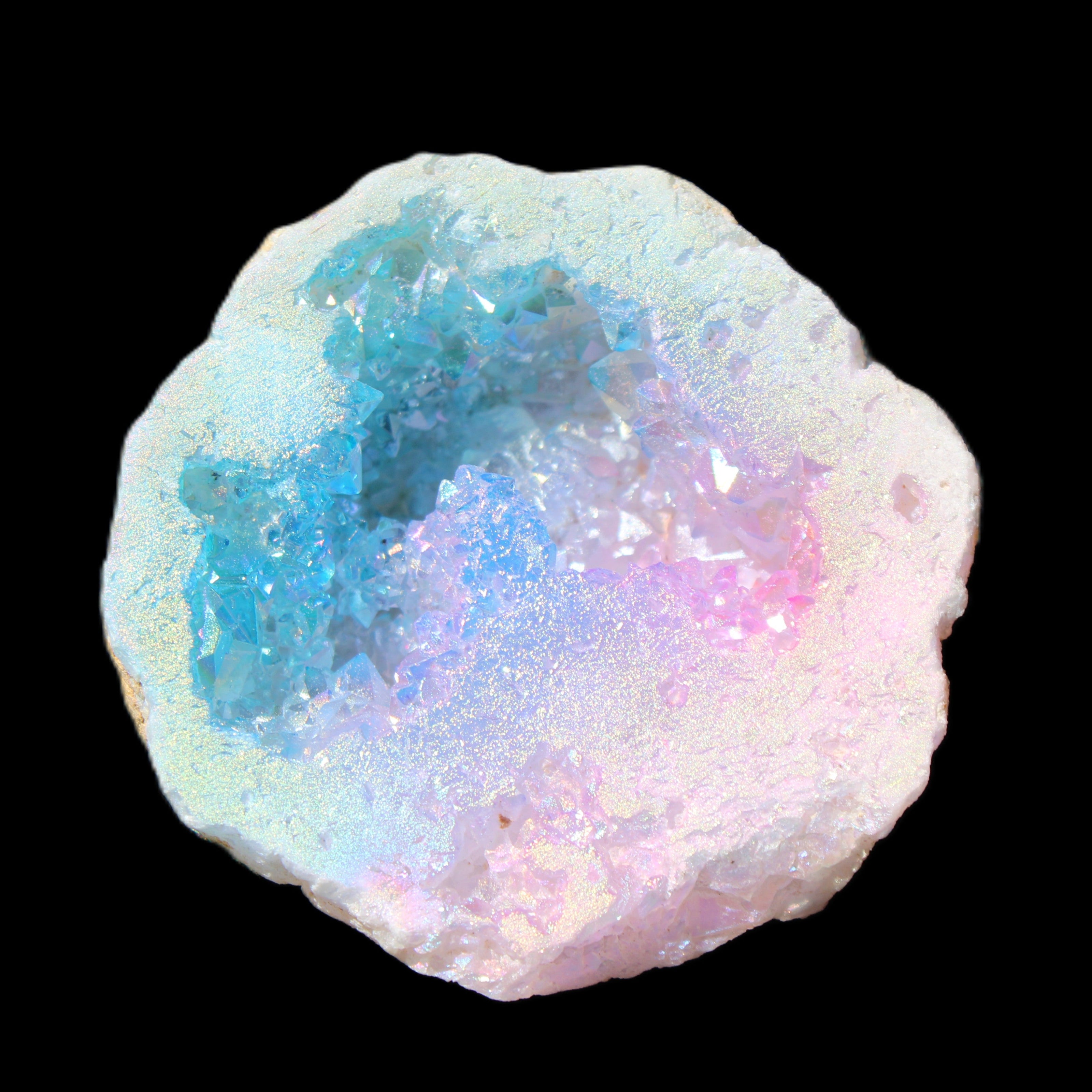 Angel Aura Agate geode 42+mm 39-52g in sunlight - Rocks and Things Store