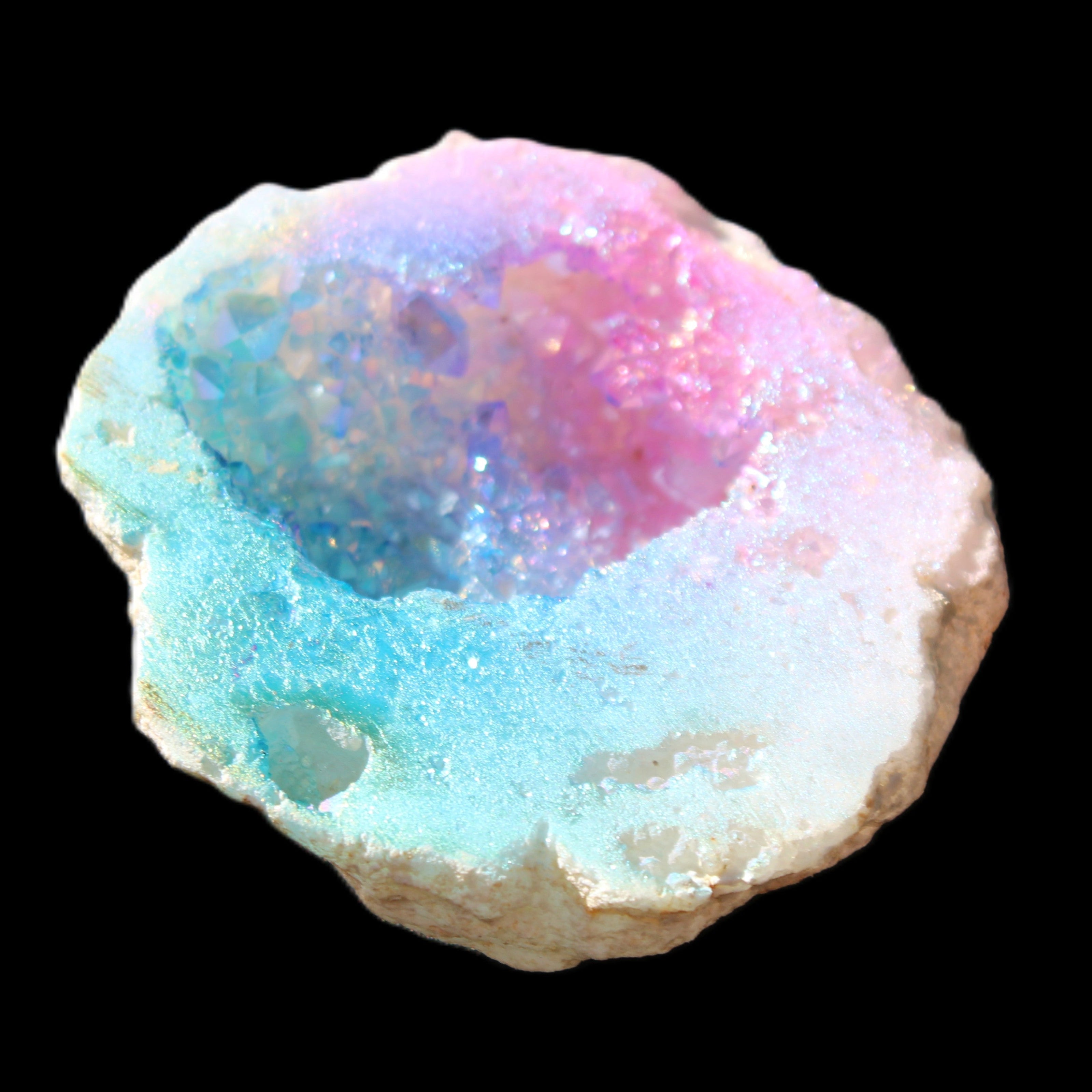 Angel Aura Agate geode 42+mm 39-52g in sunlight - Rocks and Things Store