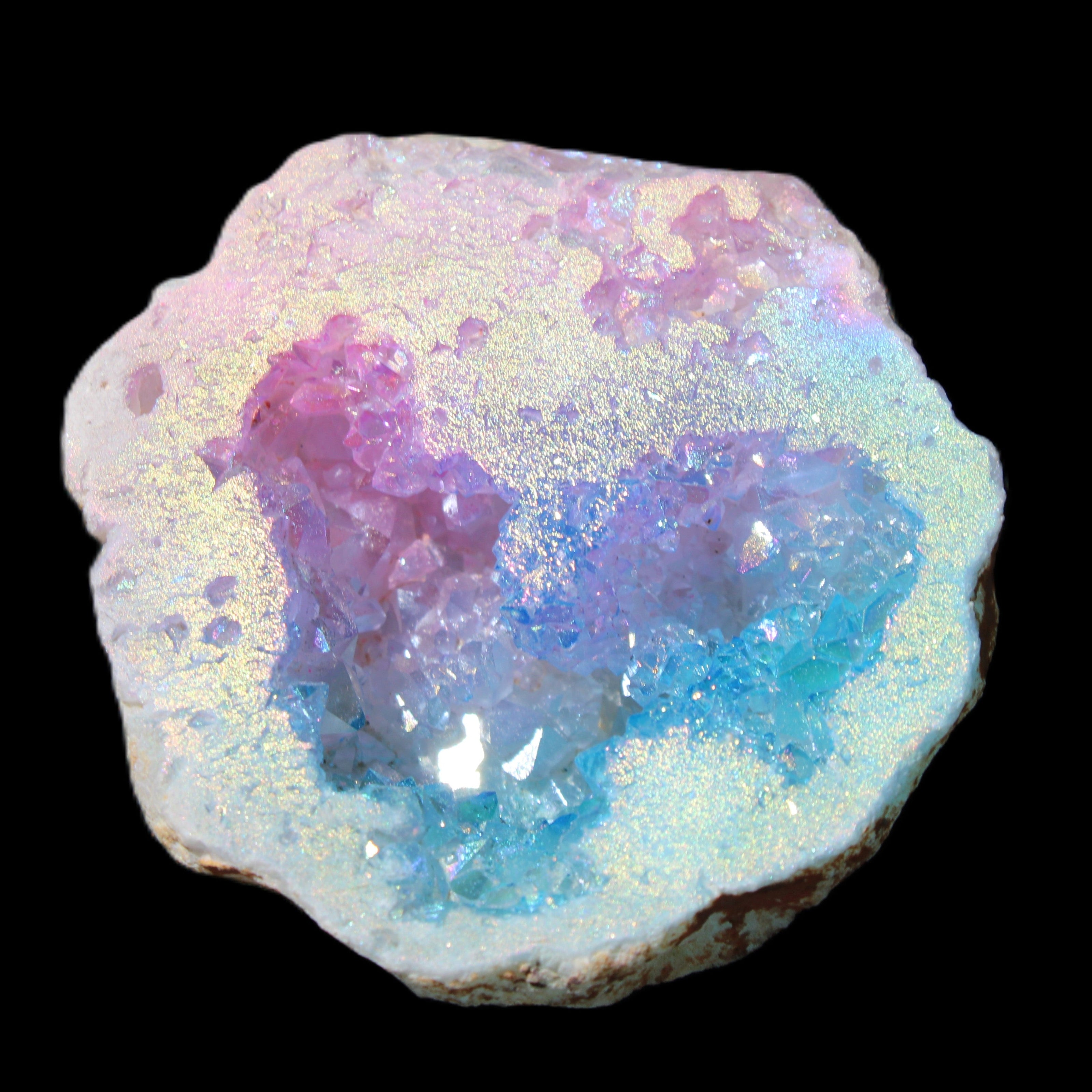 Angel Aura Agate geode 42+mm 39-52g in sunlight - Rocks and Things Store