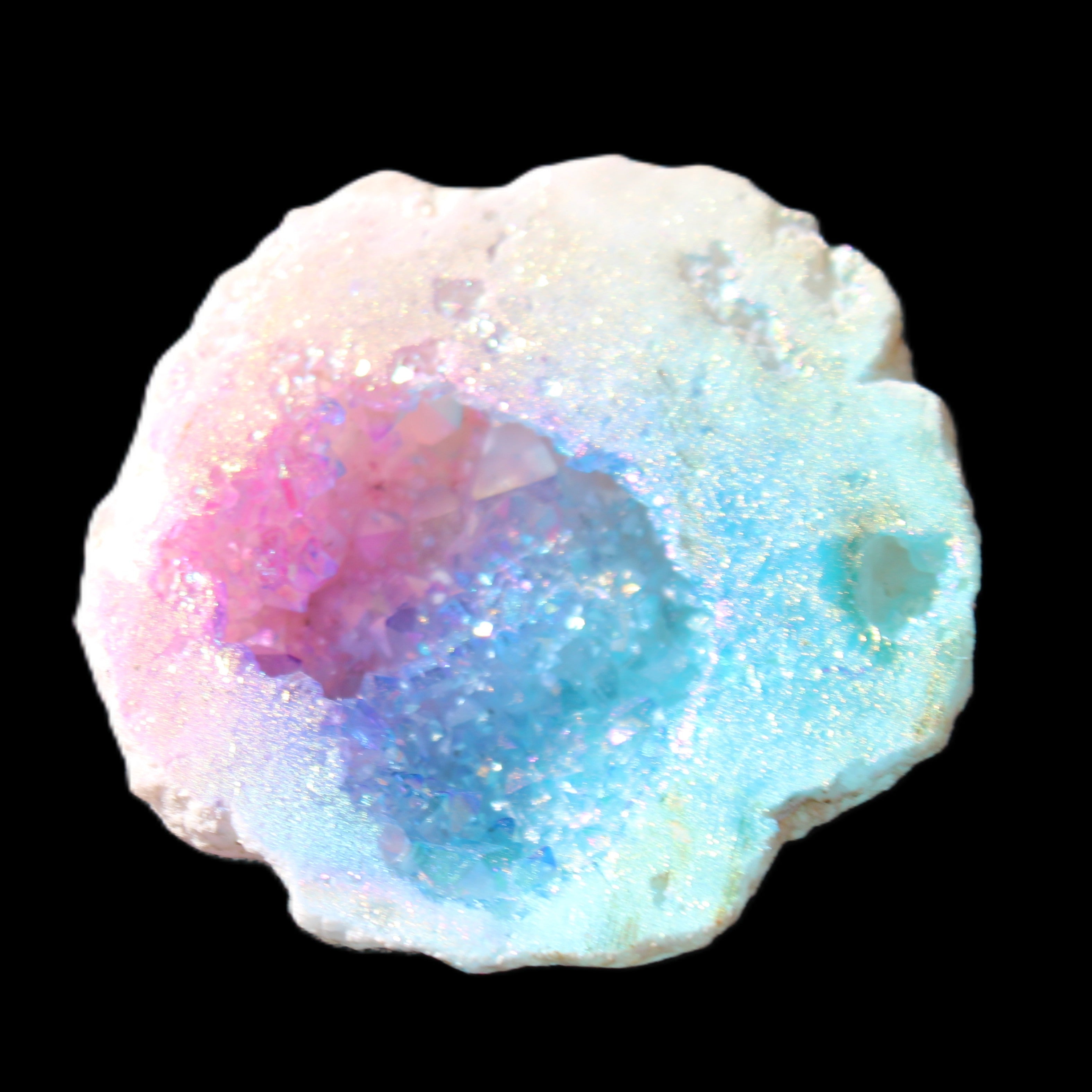Angel Aura Agate geode 42+mm 39-52g in sunlight - Rocks and Things Store