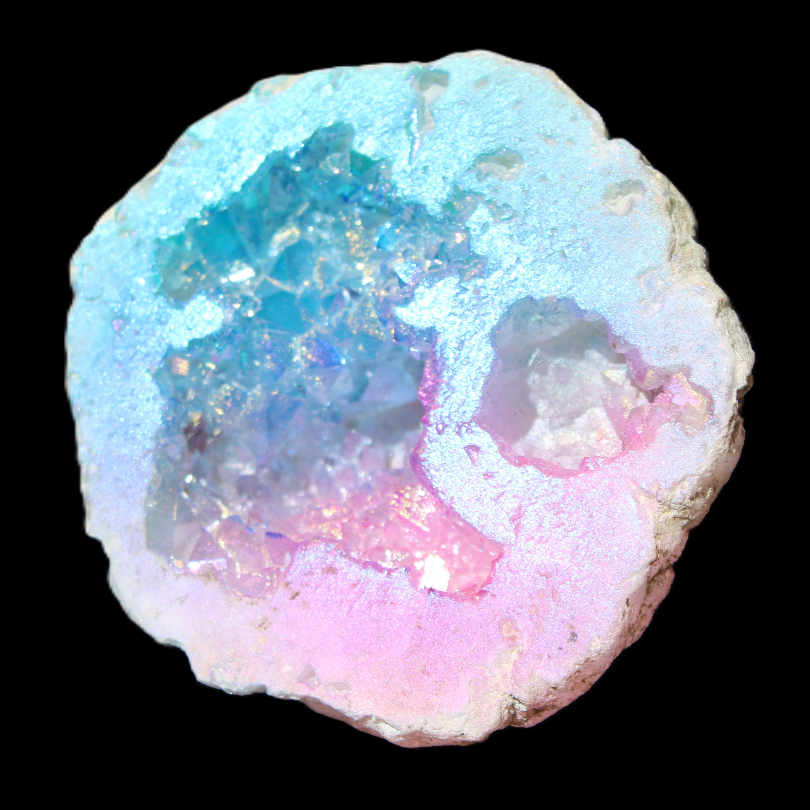 Angel Aura Agate geode 42+mm 39-52g in sunlight - Rocks and Things Store