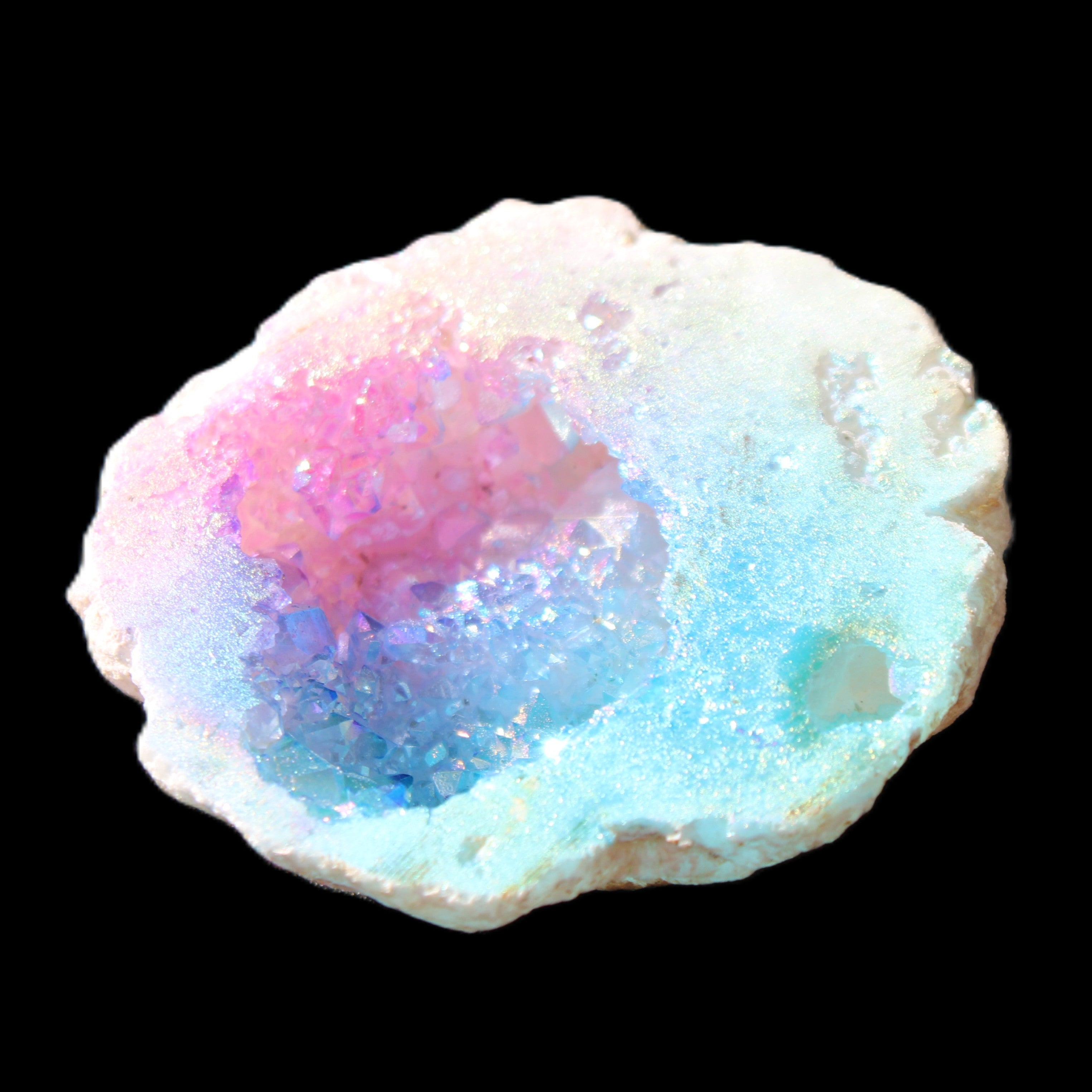 Angel Aura Agate geode 42+mm 39-52g in sunlight - Rocks and Things Store