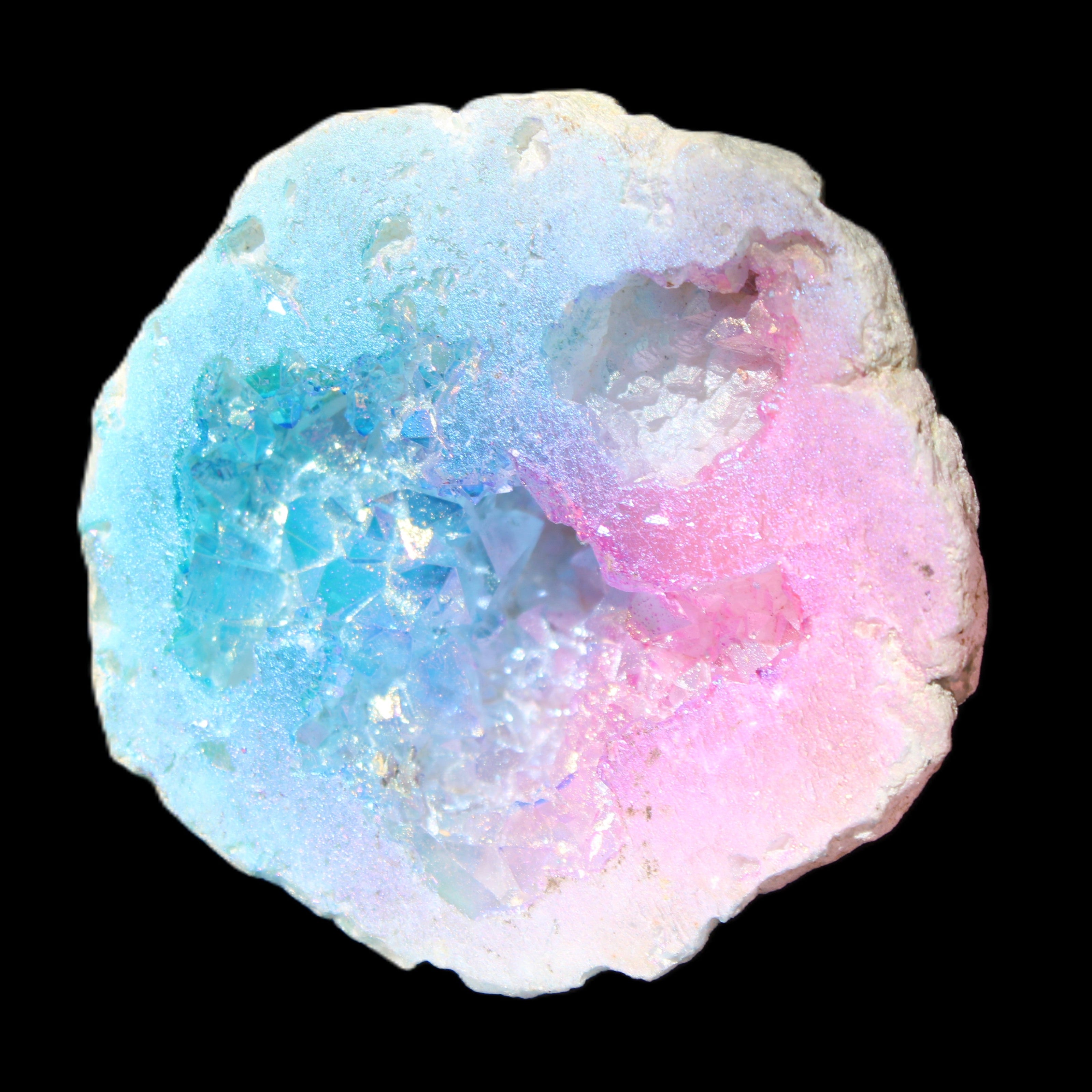Angel Aura Agate geode 42+mm 39-52g in sunlight - Rocks and Things Store