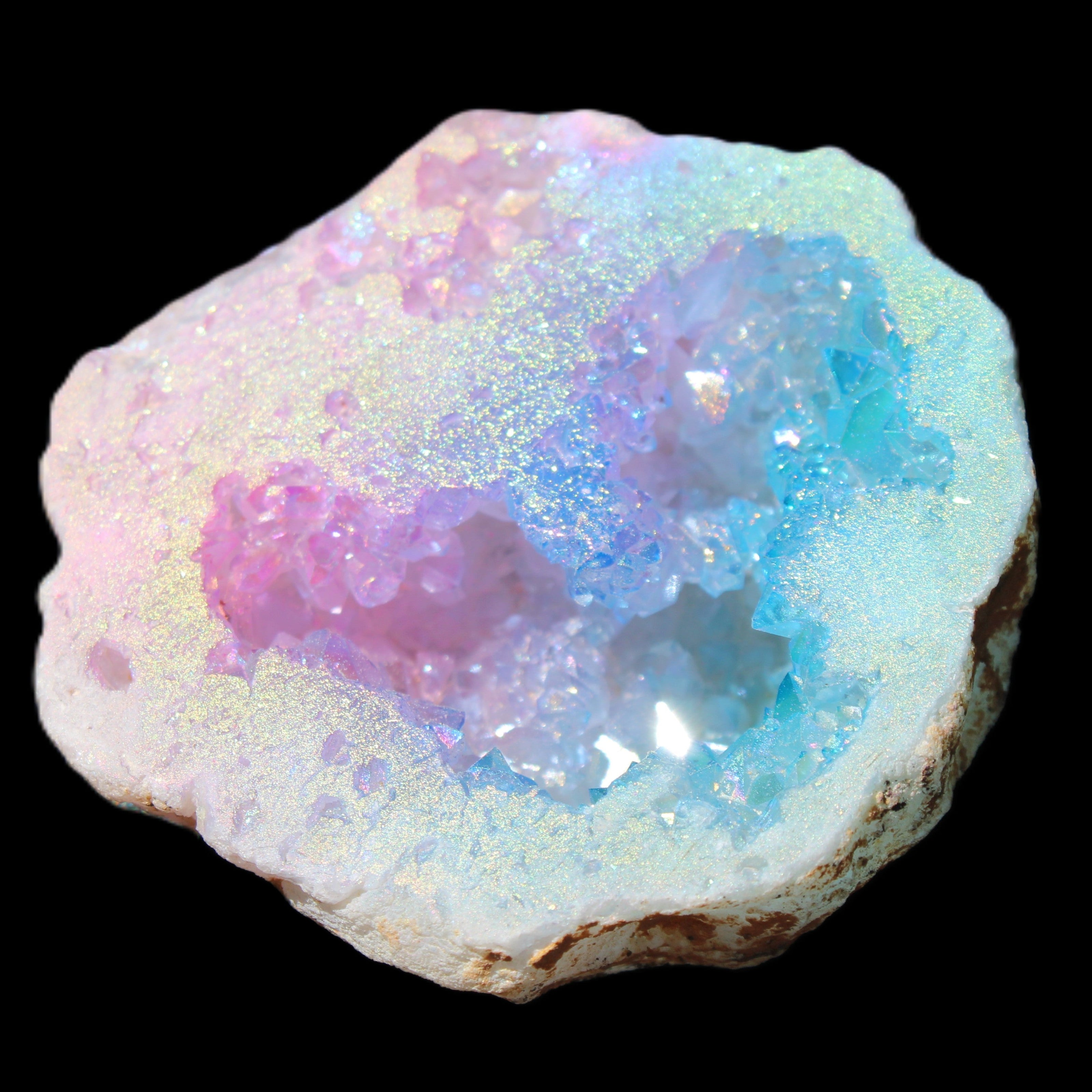 Angel Aura Agate geode 42+mm 39-52g in sunlight - Rocks and Things Store