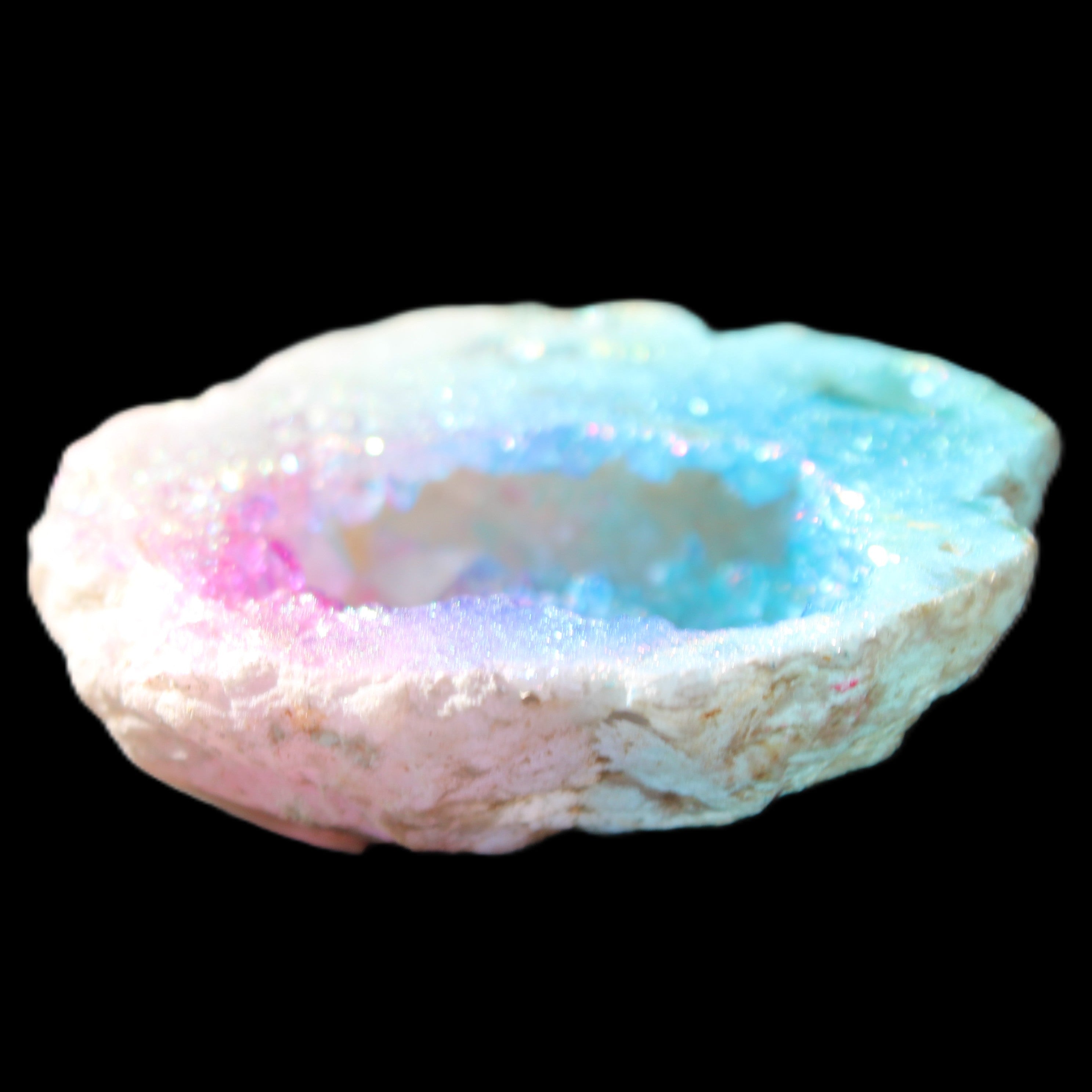 Angel Aura Agate geode 42+mm 39-52g in sunlight - Rocks and Things Store