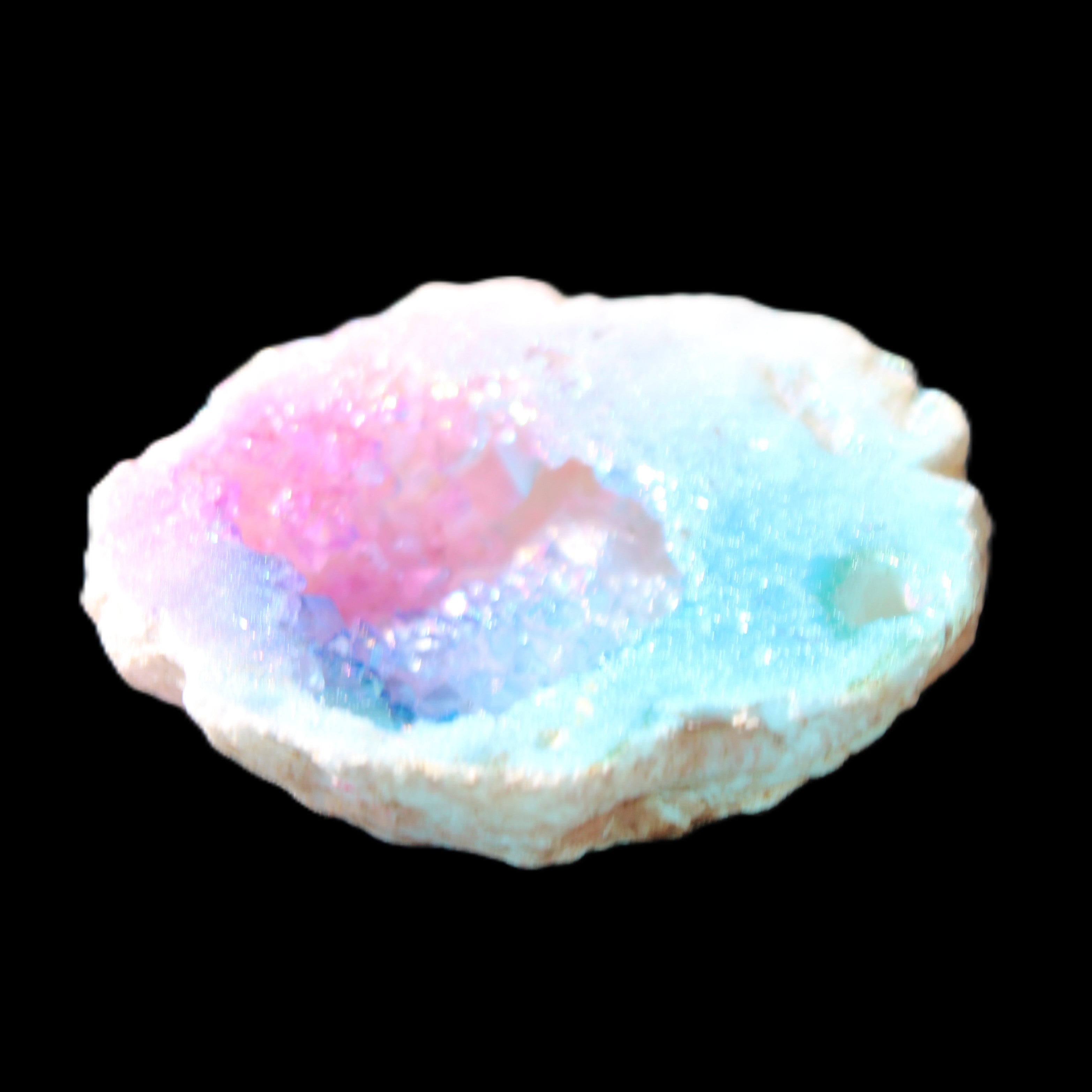 Angel Aura Agate geode 42+mm 39-52g in sunlight - Rocks and Things Store