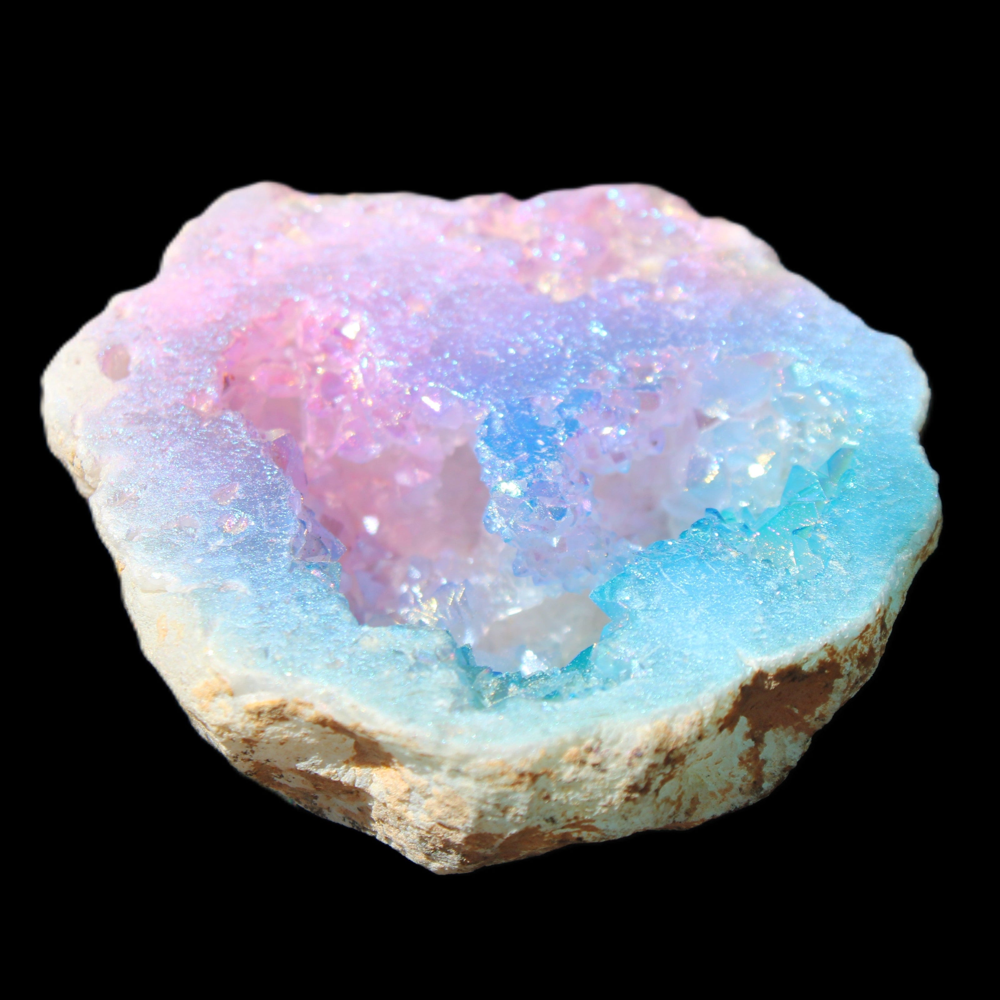Angel Aura Agate geode 42+mm 39-52g in sunlight - Rocks and Things Store