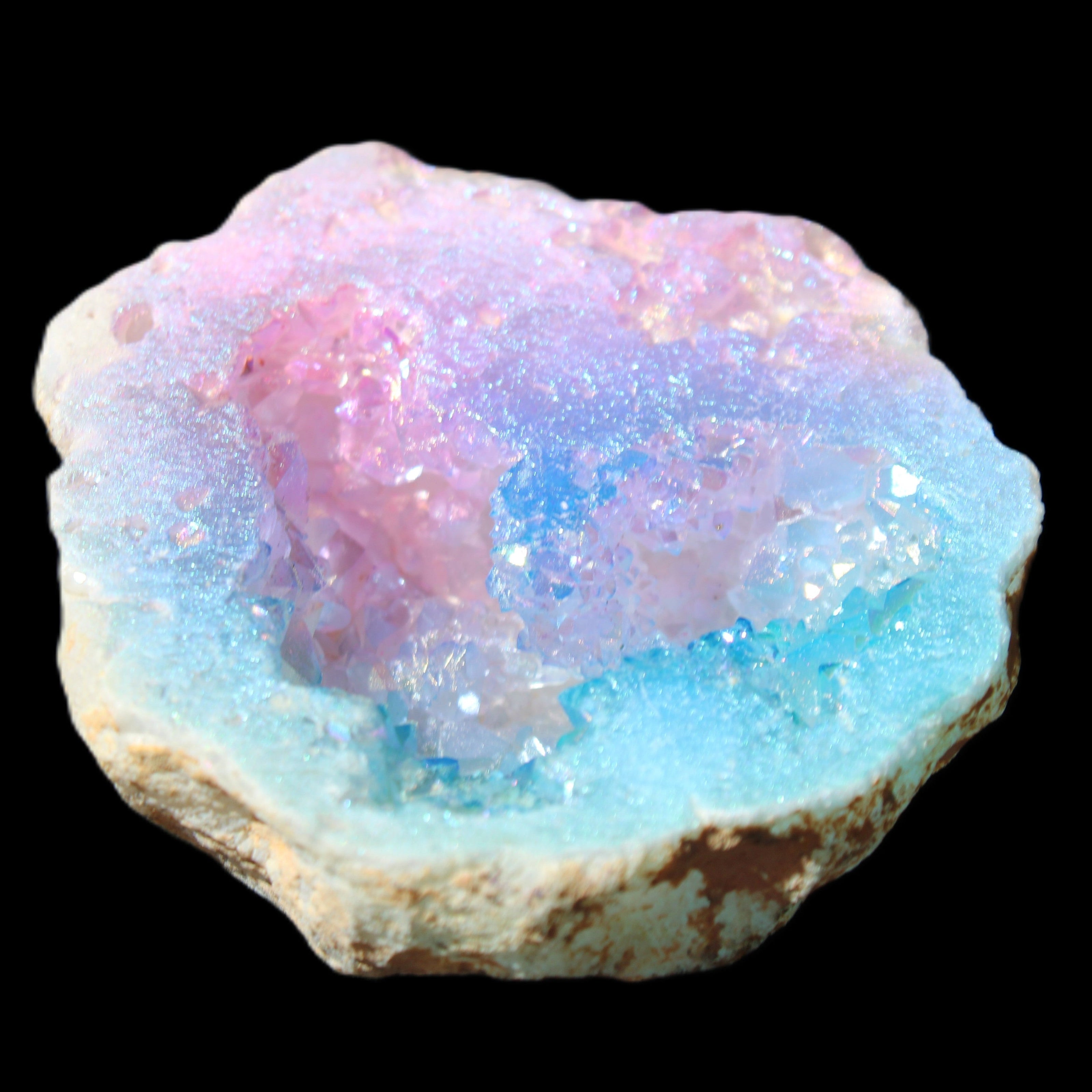 Angel Aura Agate geode 42+mm 39-52g in sunlight - Rocks and Things Store