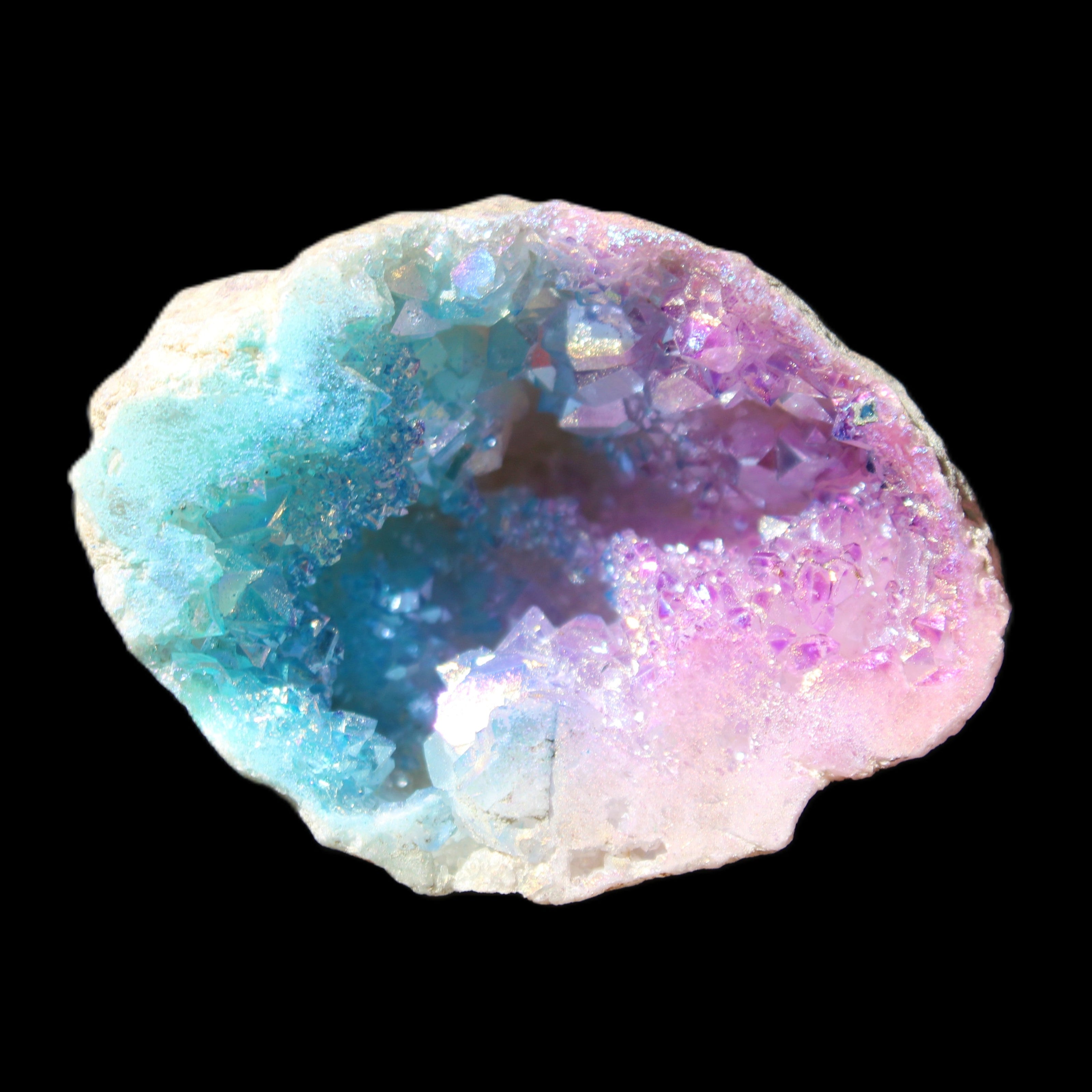Angel Aura Agate geode 42+mm 39-52g in sunlight - Rocks and Things Store