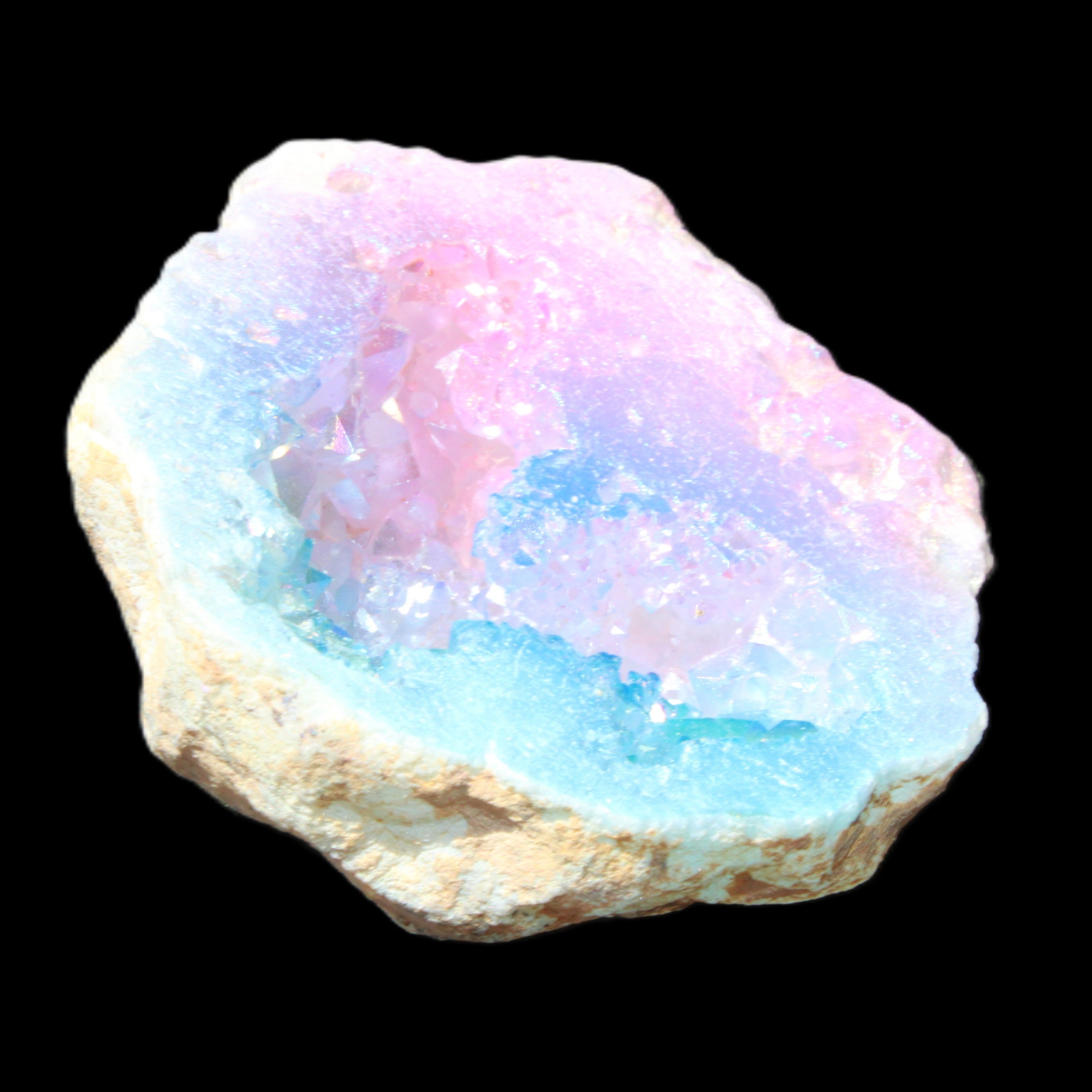 Angel Aura Agate geode 42+mm 39-52g in sunlight - Rocks and Things Store