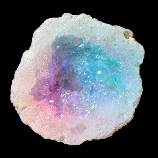 Angel Aura Agate geode 51mm 45/54g in sunlight - Rocks and Things Store