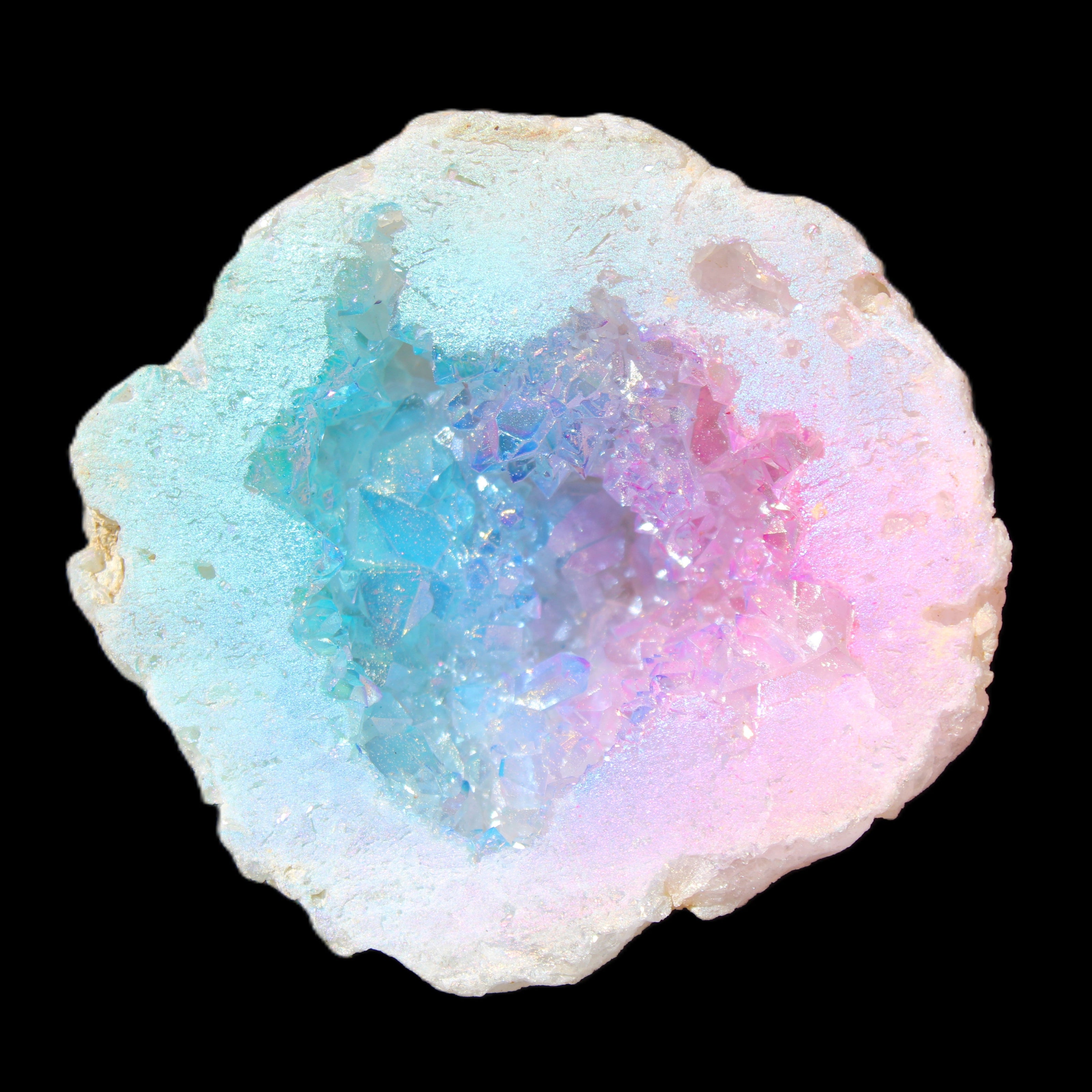 Angel Aura Agate geode 51mm 45/54g in sunlight - Rocks and Things Store