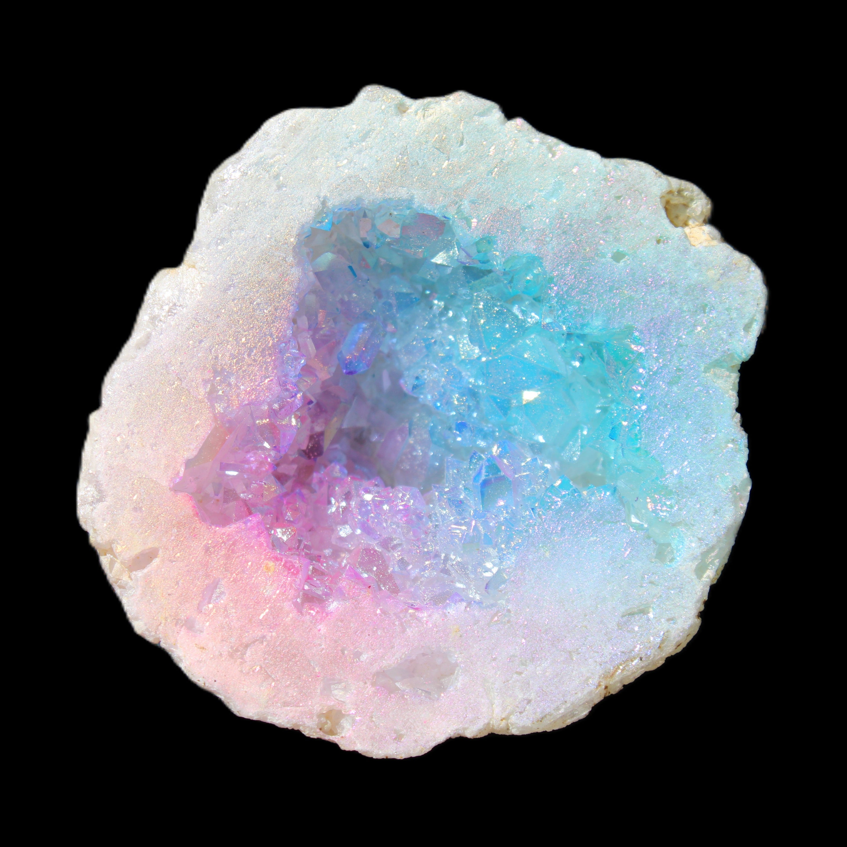 Angel Aura Agate geode 51mm 45/54g in sunlight - Rocks and Things Store