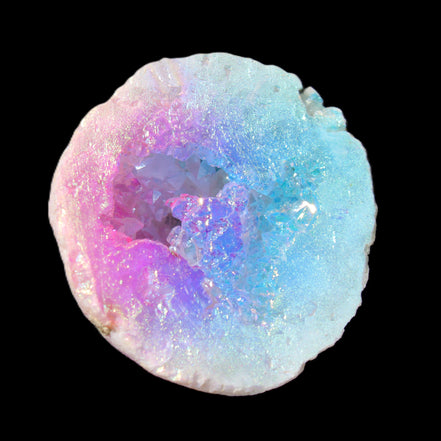 Angel Aura Agate geode 51mm 45/54g in sunlight - Rocks and Things Store