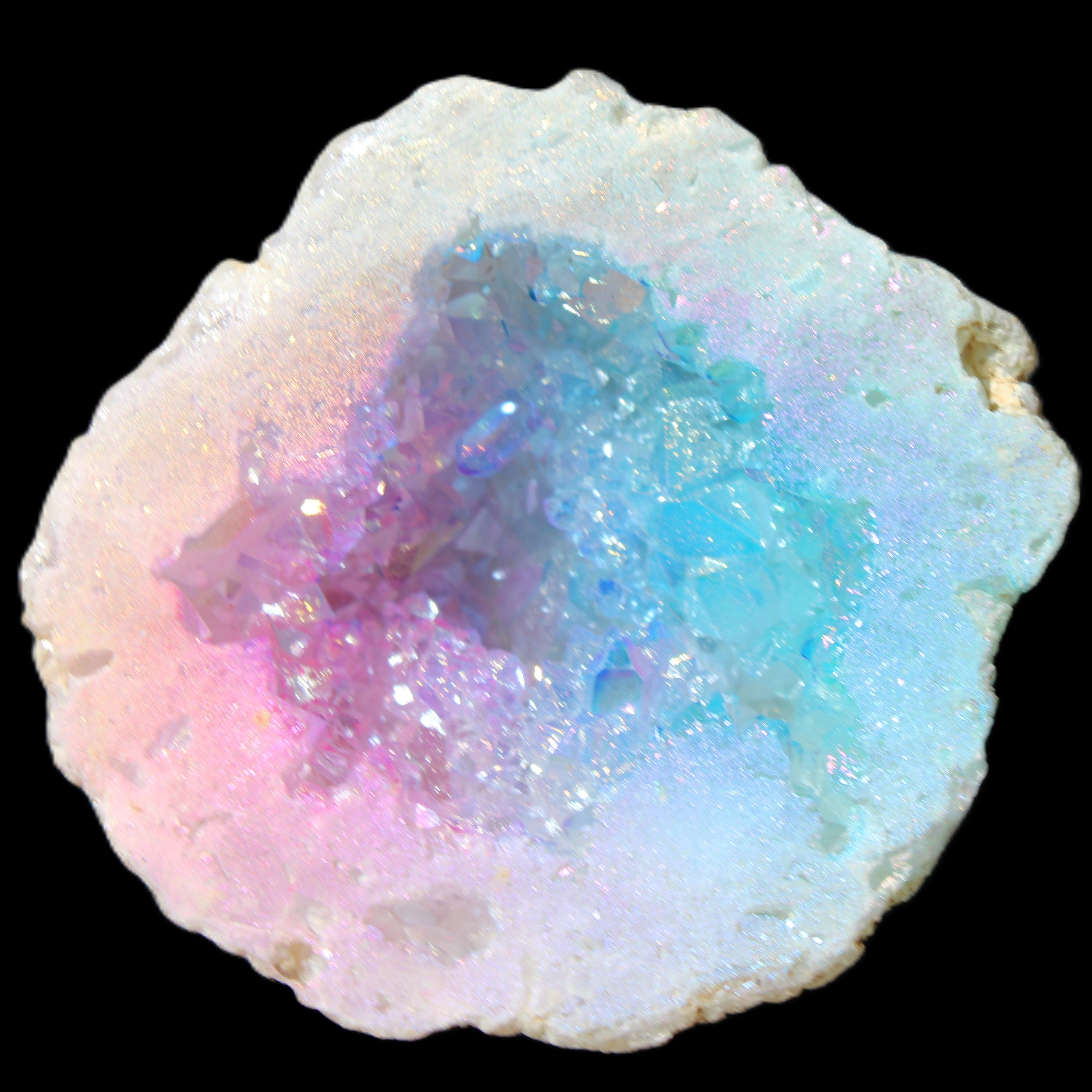 Angel Aura Agate geode 51mm 45/54g in sunlight - Rocks and Things Store