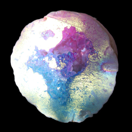 Angel Aura Agate geode 51mm 45/54g in sunlight - Rocks and Things Store
