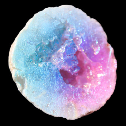 Angel Aura Agate geode 51mm 45/54g in sunlight - Rocks and Things Store
