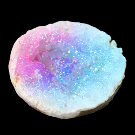Angel Aura Agate geode 51mm 45/54g in sunlight - Rocks and Things Store
