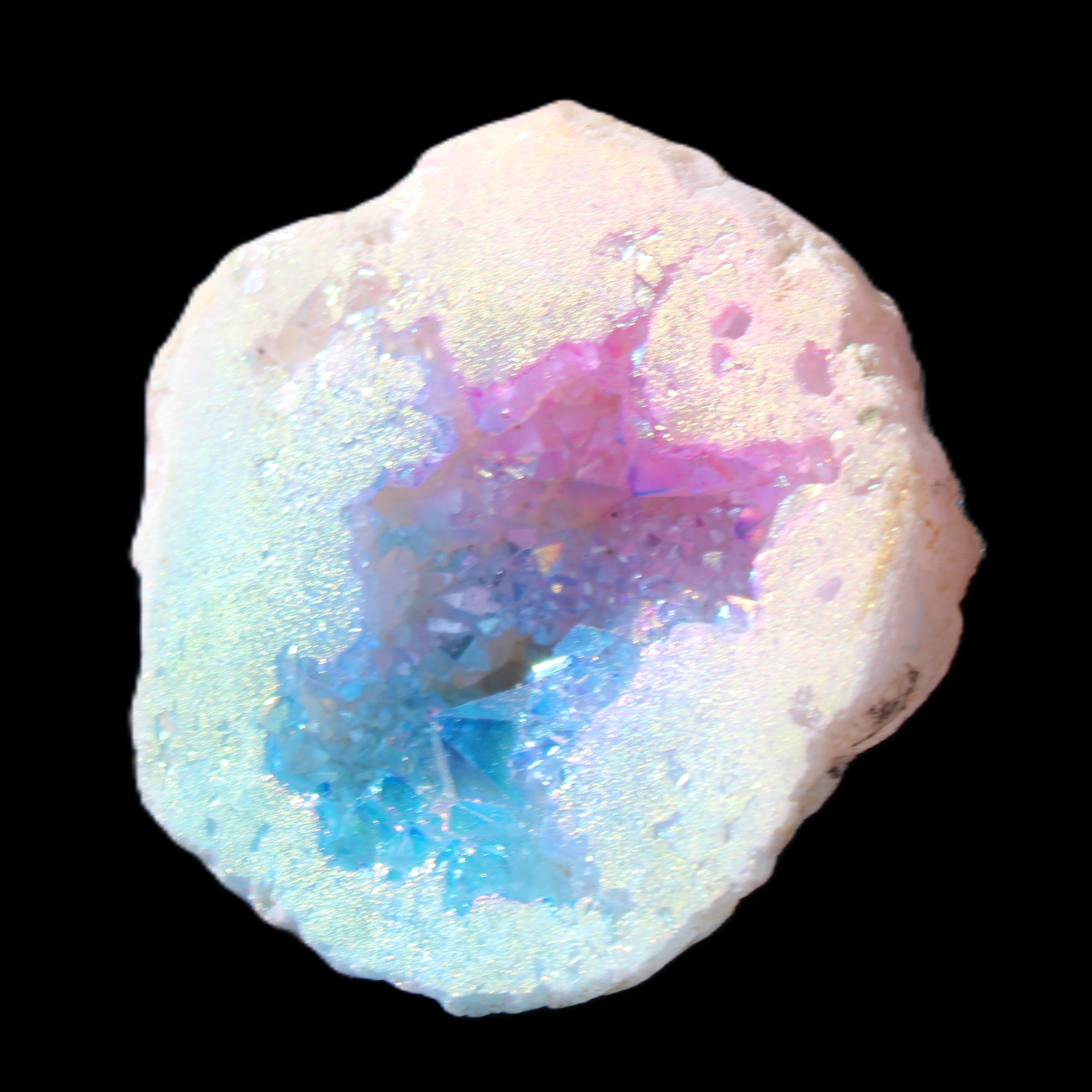 Angel Aura Agate geode 51mm 45/54g in sunlight - Rocks and Things Store