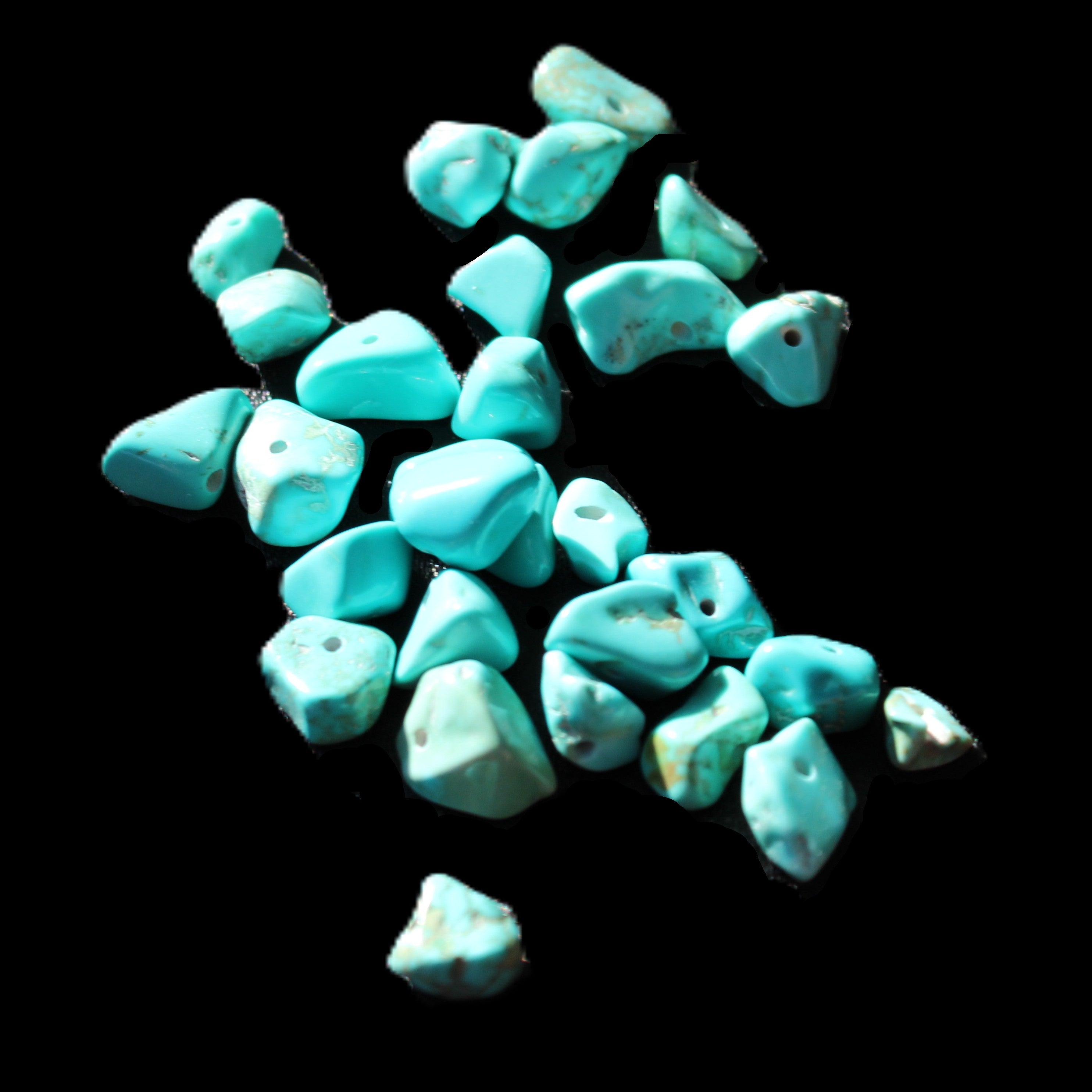 Turquoise 28 tiny drilled beads in bright sunlight - Rocks and Things Store