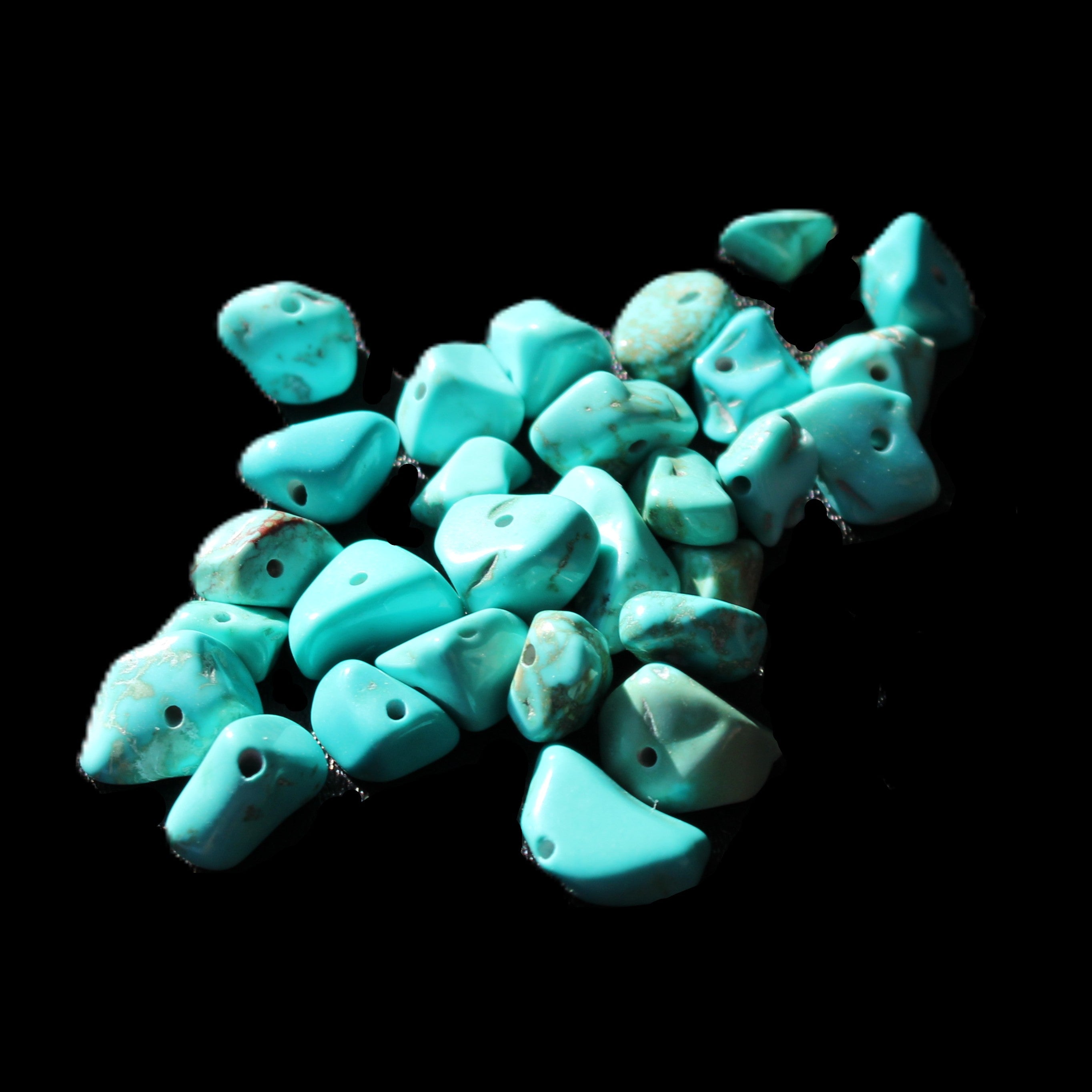 Turquoise 28 tiny drilled beads in bright sunlight - Rocks and Things Store