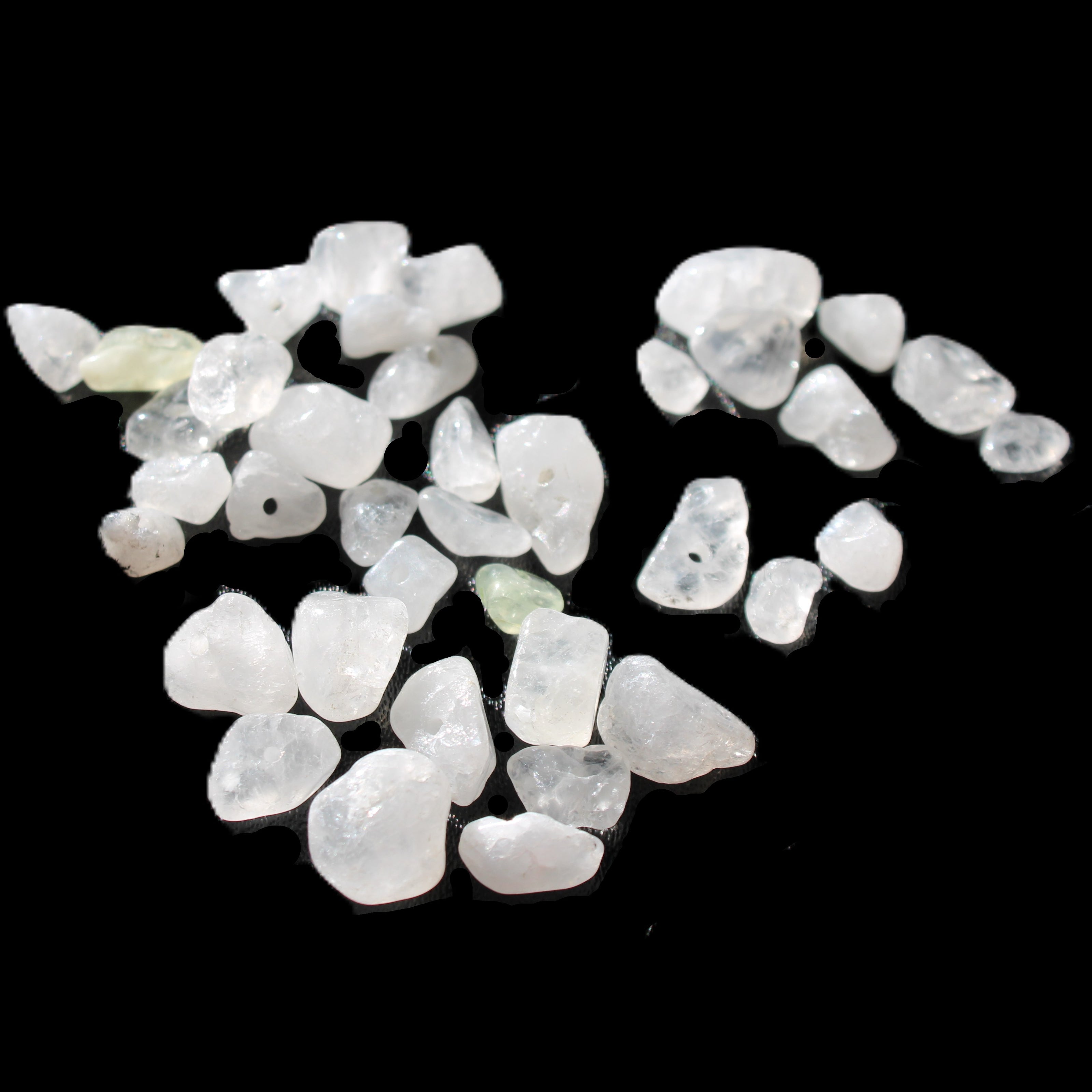 Clear Quartz 35 tiny drilled beads in bright sunlight - Rocks and Things Store
