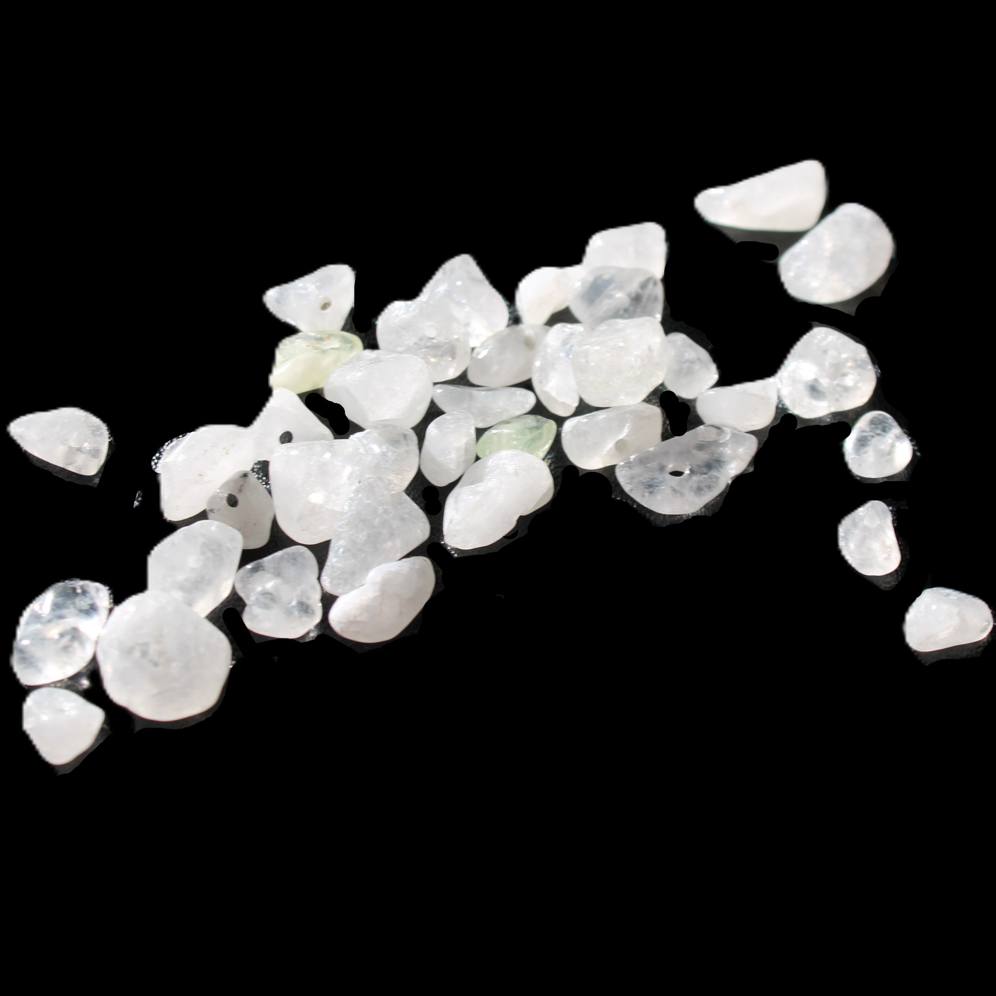 Clear Quartz 35 tiny drilled beads in bright sunlight - Rocks and Things Store