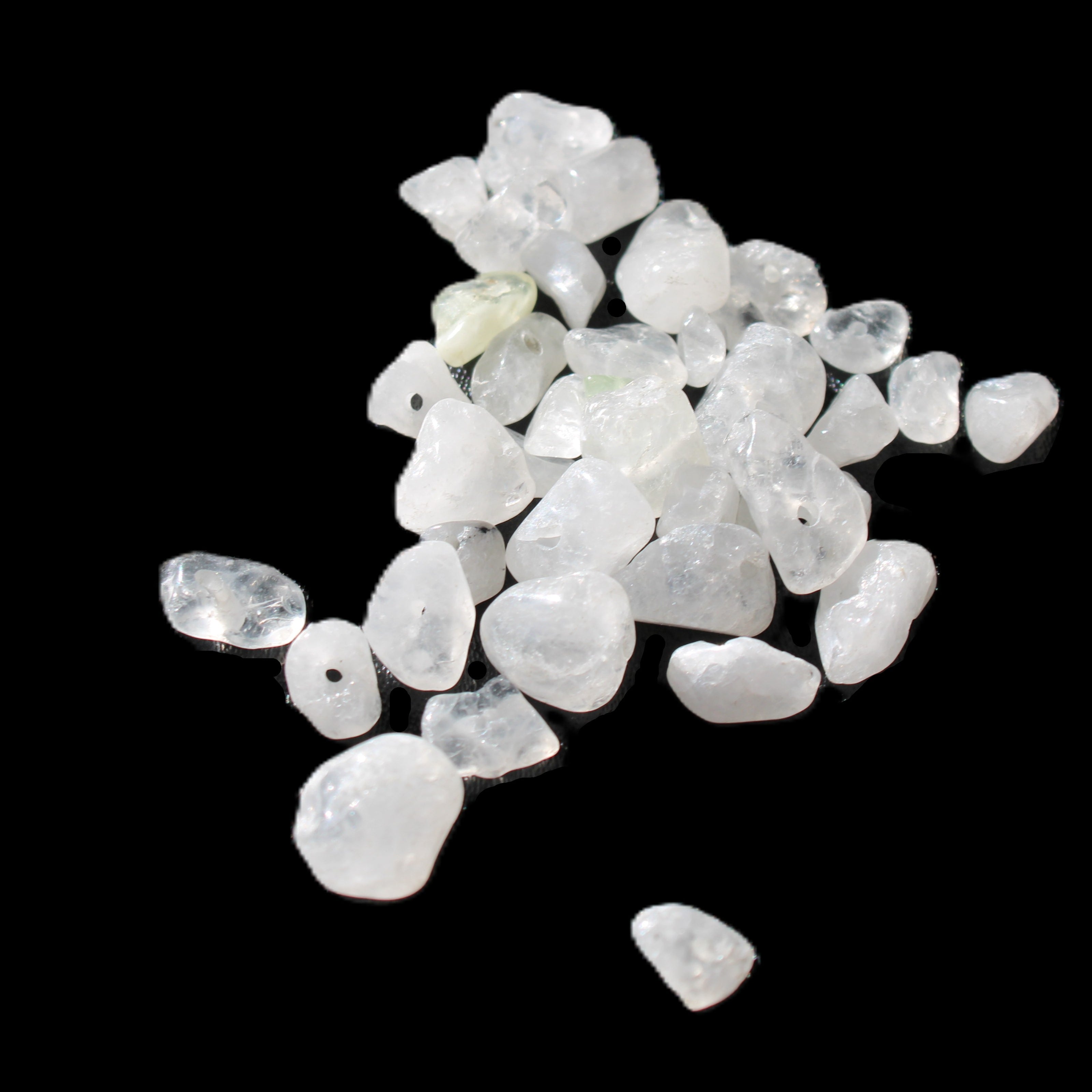 Clear Quartz 35 tiny drilled beads in bright sunlight - Rocks and Things Store