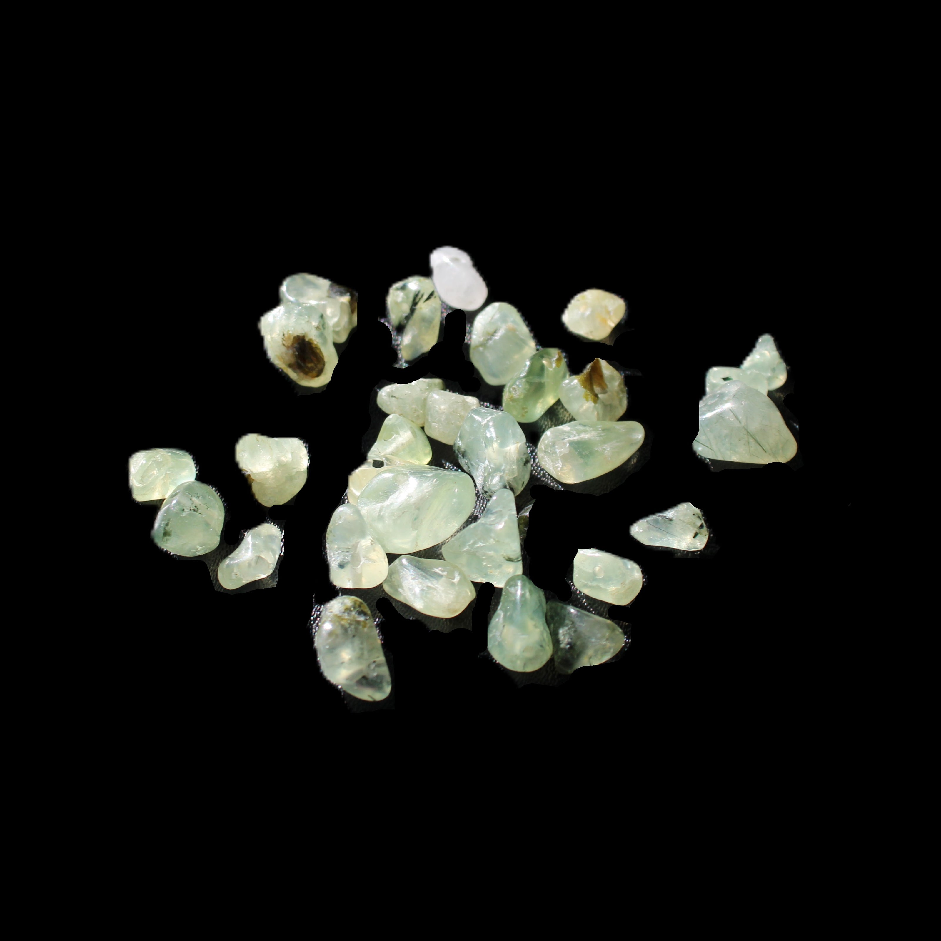 Prehnite 32 tiny drilled beads in bright sunshine - Rocks and Things Store