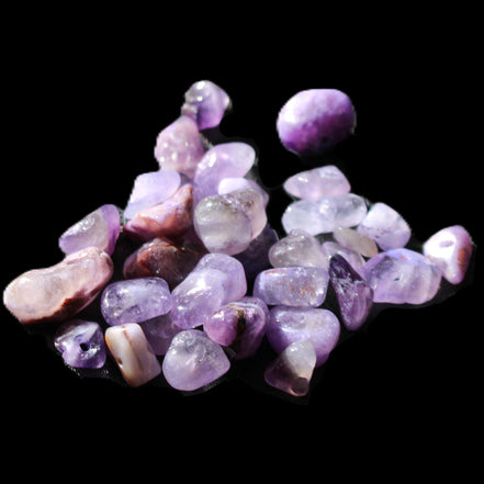 Amethyst 35 tiny drilled beads in bright sunlight - Rocks and Things Store