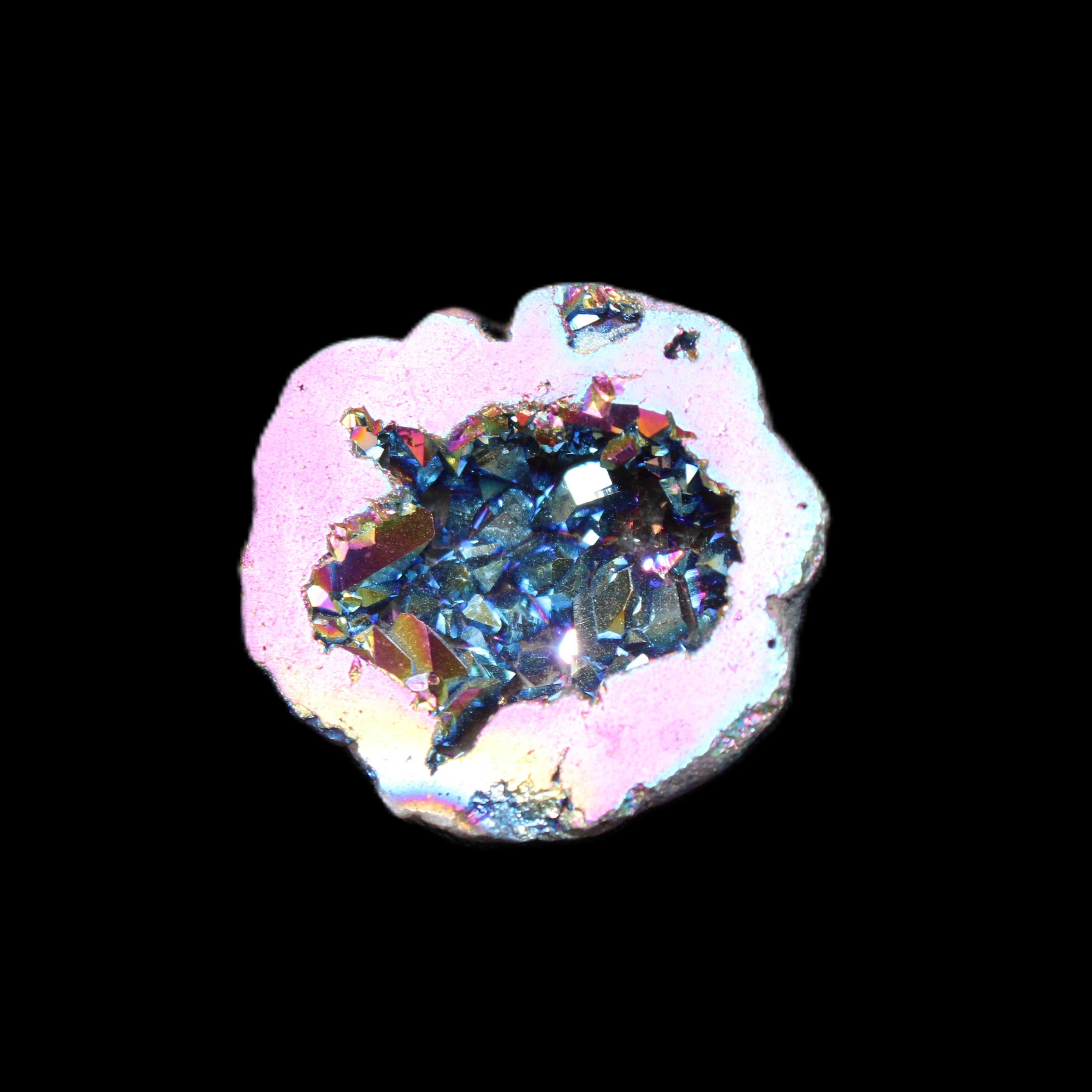 Electric Pink Agate electroplated geode 30mm 8-9g in sunlight - Rocks and Things Store