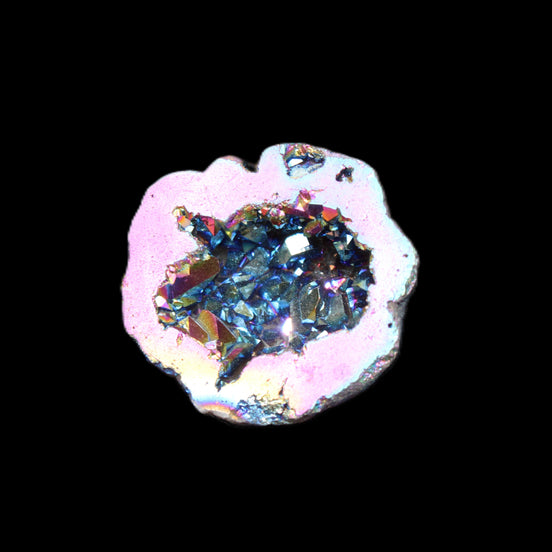 Electric Pink Agate electroplated geode 30mm 8-9g in sunlight - Rocks and Things Store