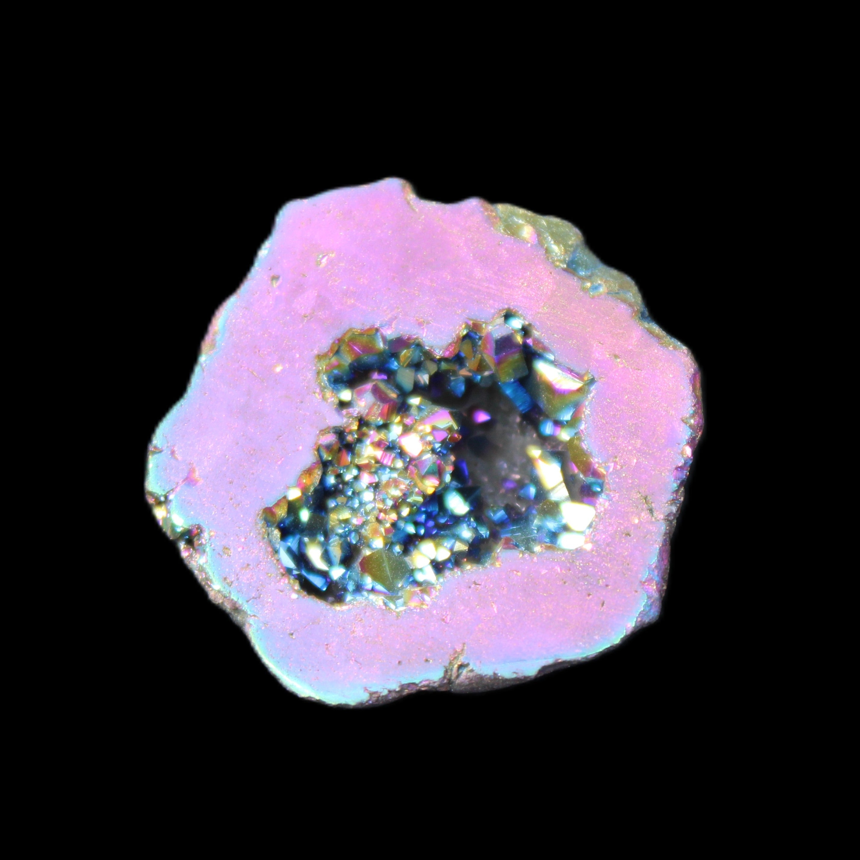 Electric Pink Agate electroplated geode 30mm 8-9g in sunlight - Rocks and Things Store