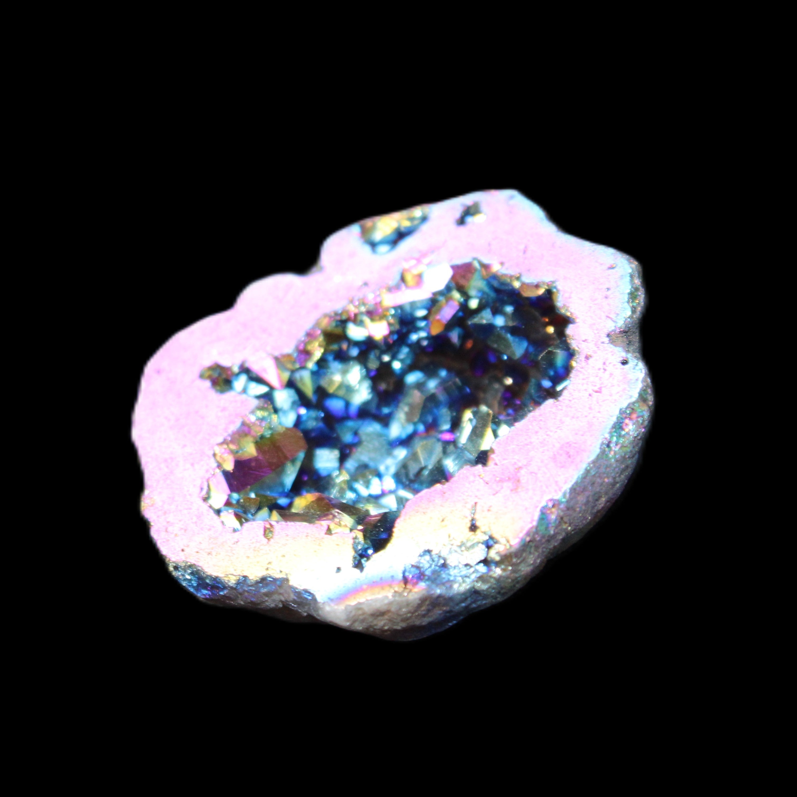 Electric Pink Agate electroplated geode 30mm 8-9g in sunlight - Rocks and Things Store