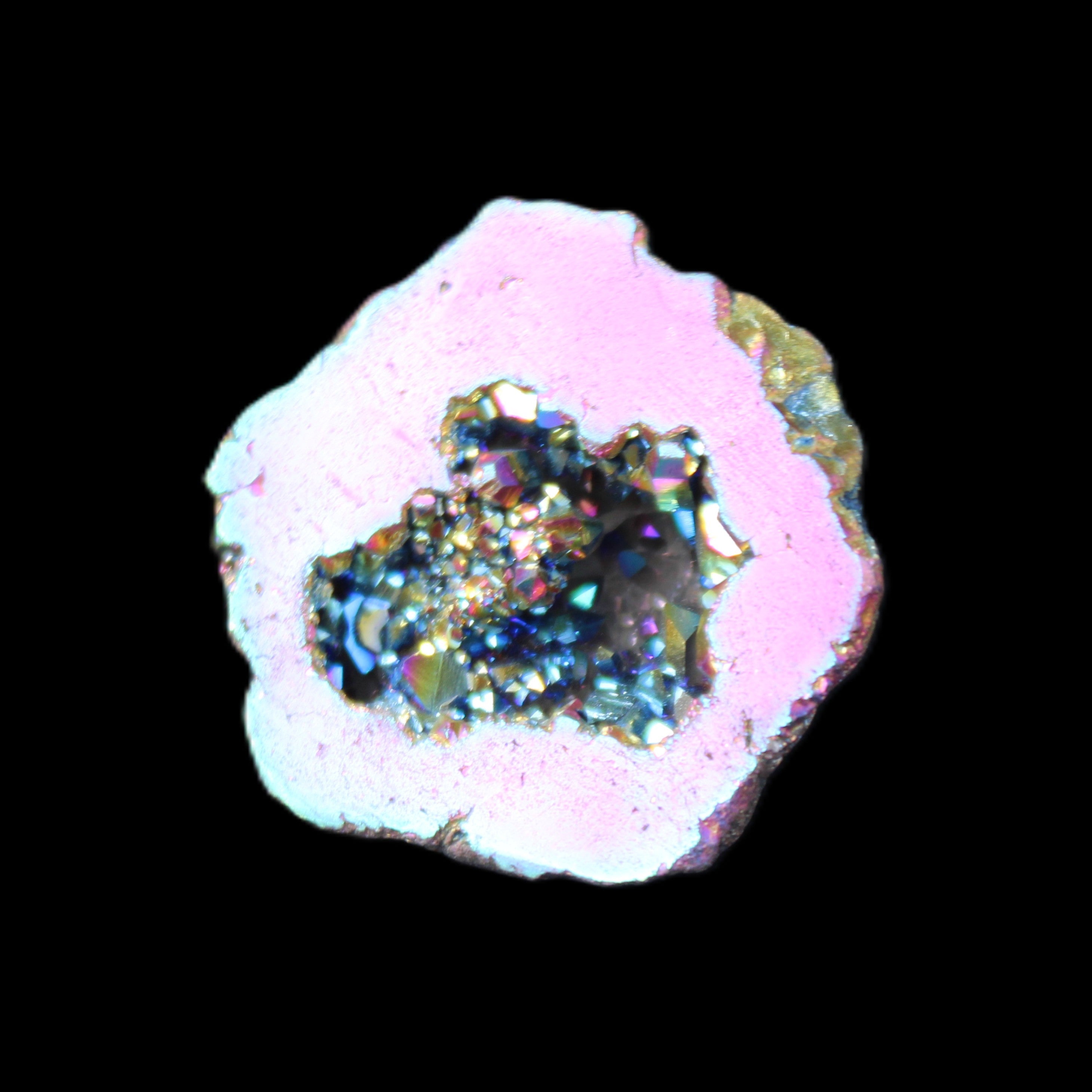 Electric Pink Agate electroplated geode 30mm 8-9g in sunlight - Rocks and Things Store