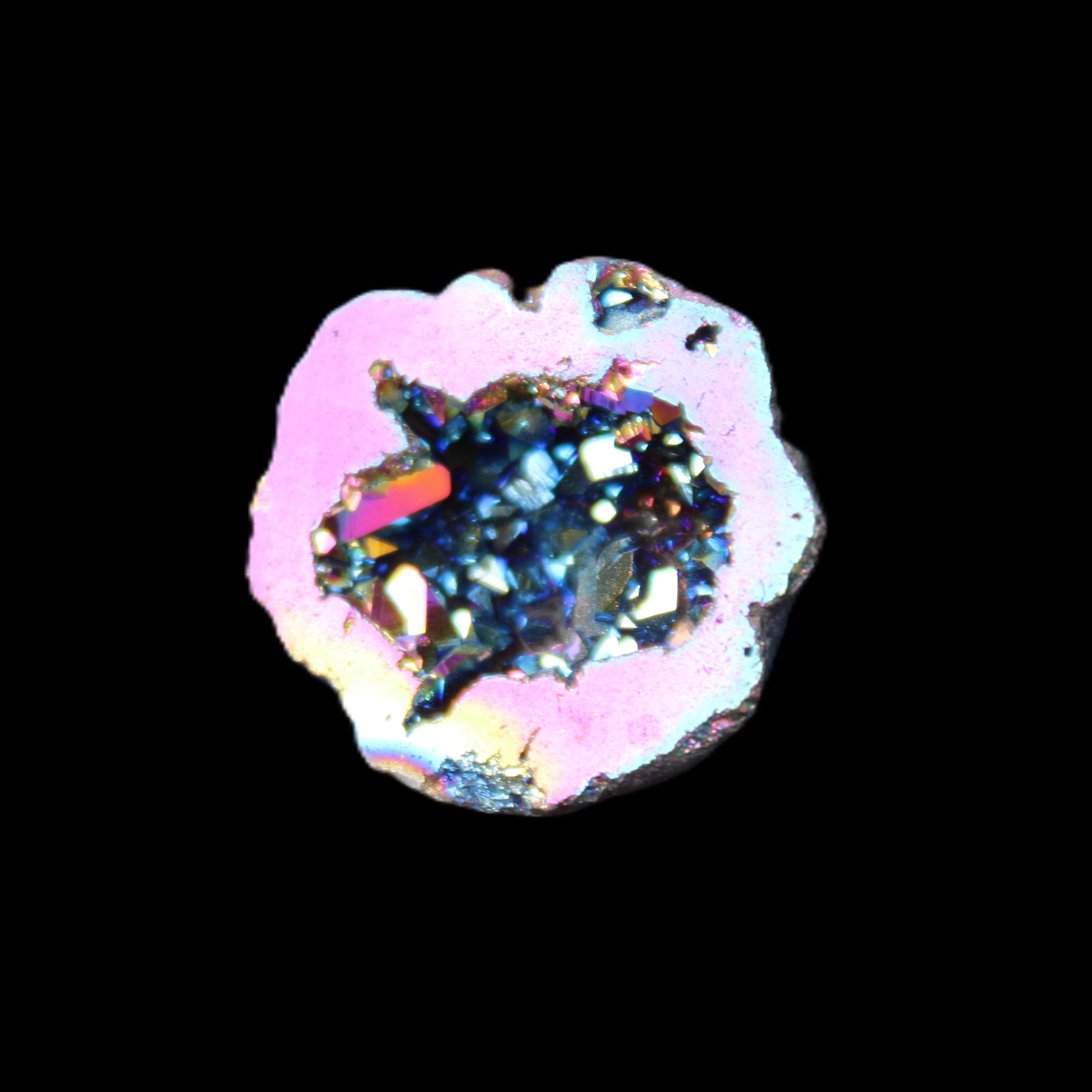 Electric Pink Agate electroplated geode 30mm 8-9g in sunlight - Rocks and Things Store