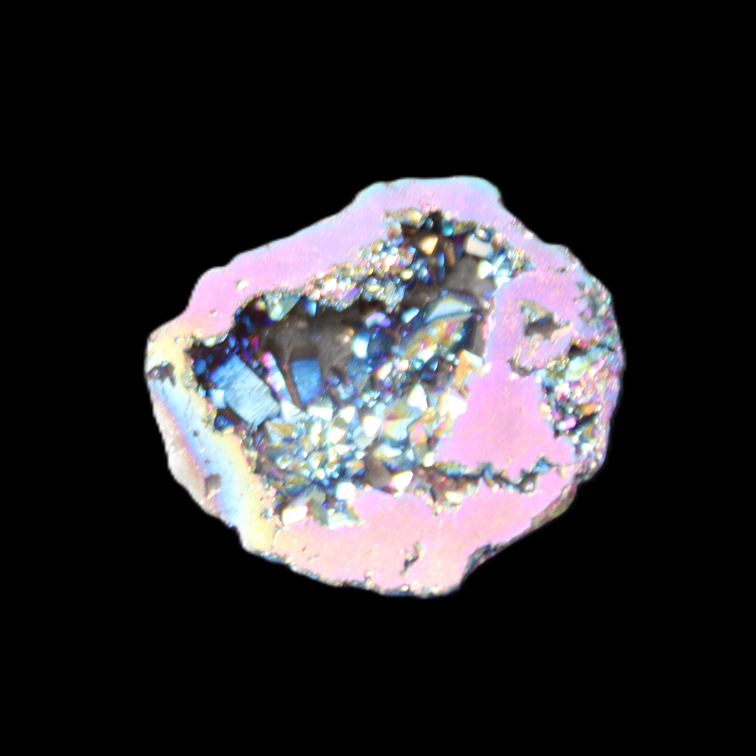 Electric Pink Agate electroplated geode 30mm 8-9g in sunlight - Rocks and Things Store