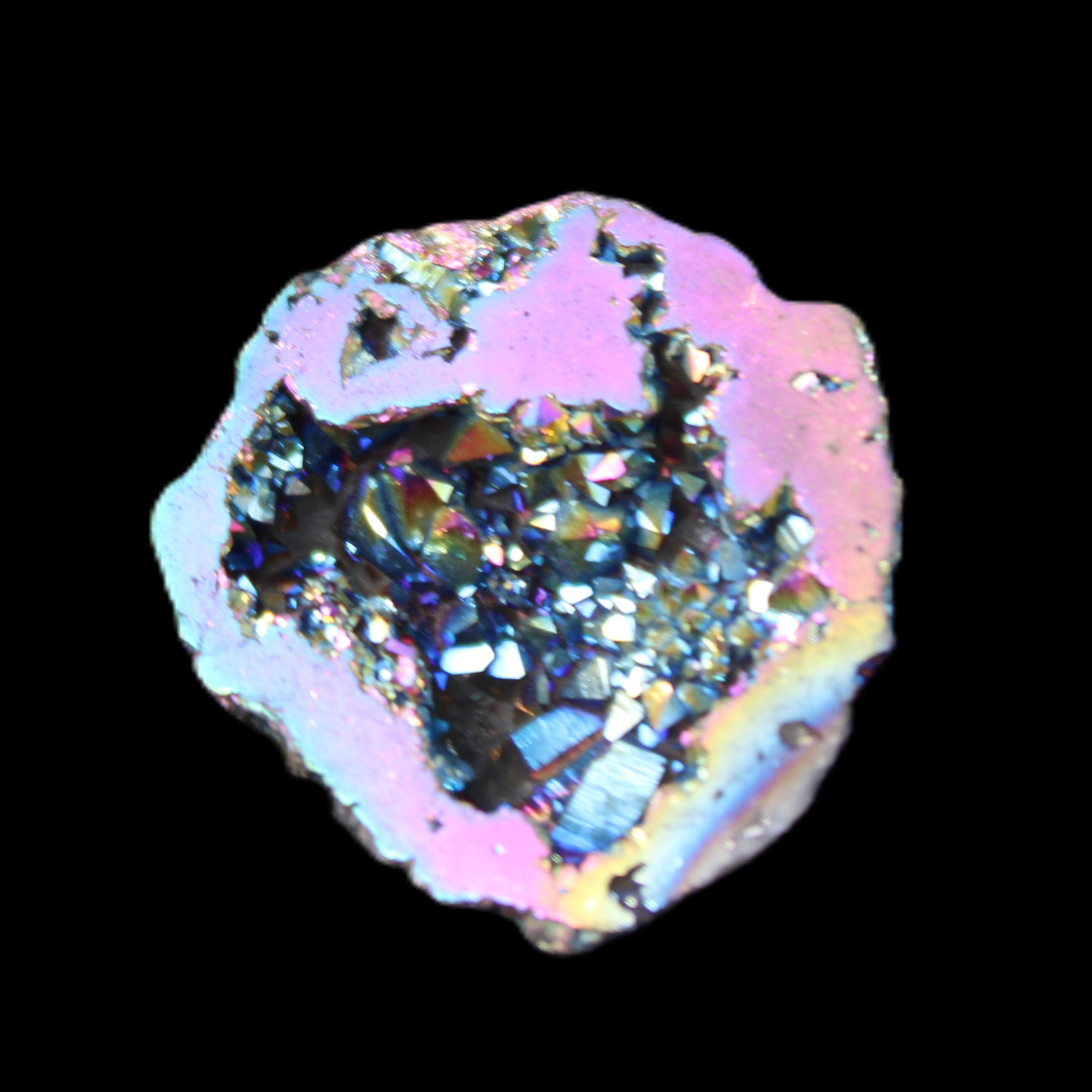 Electric Pink Agate electroplated geode 30mm 8-9g in sunlight - Rocks and Things Store