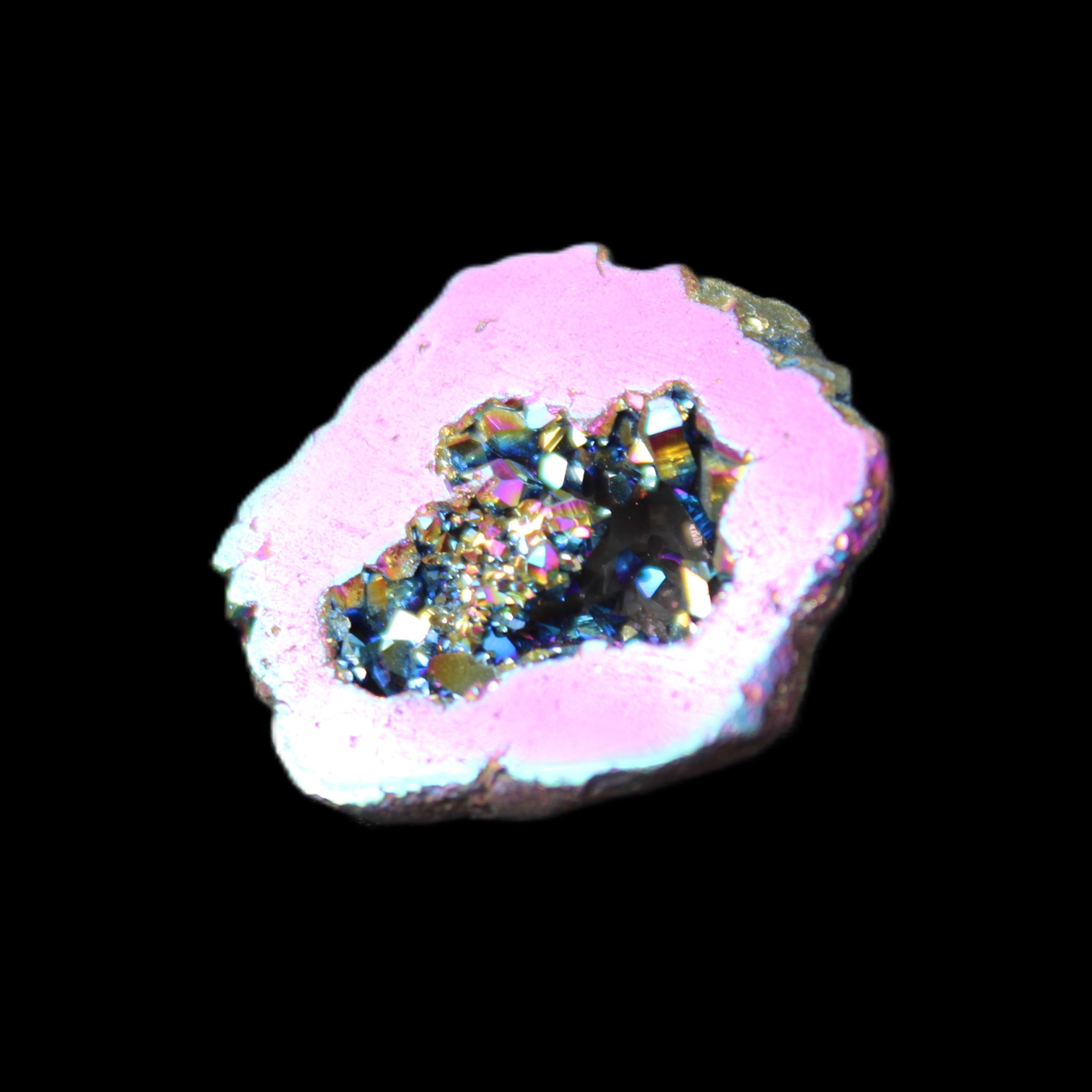 Electric Pink Agate electroplated geode 30mm 8-9g in sunlight - Rocks and Things Store