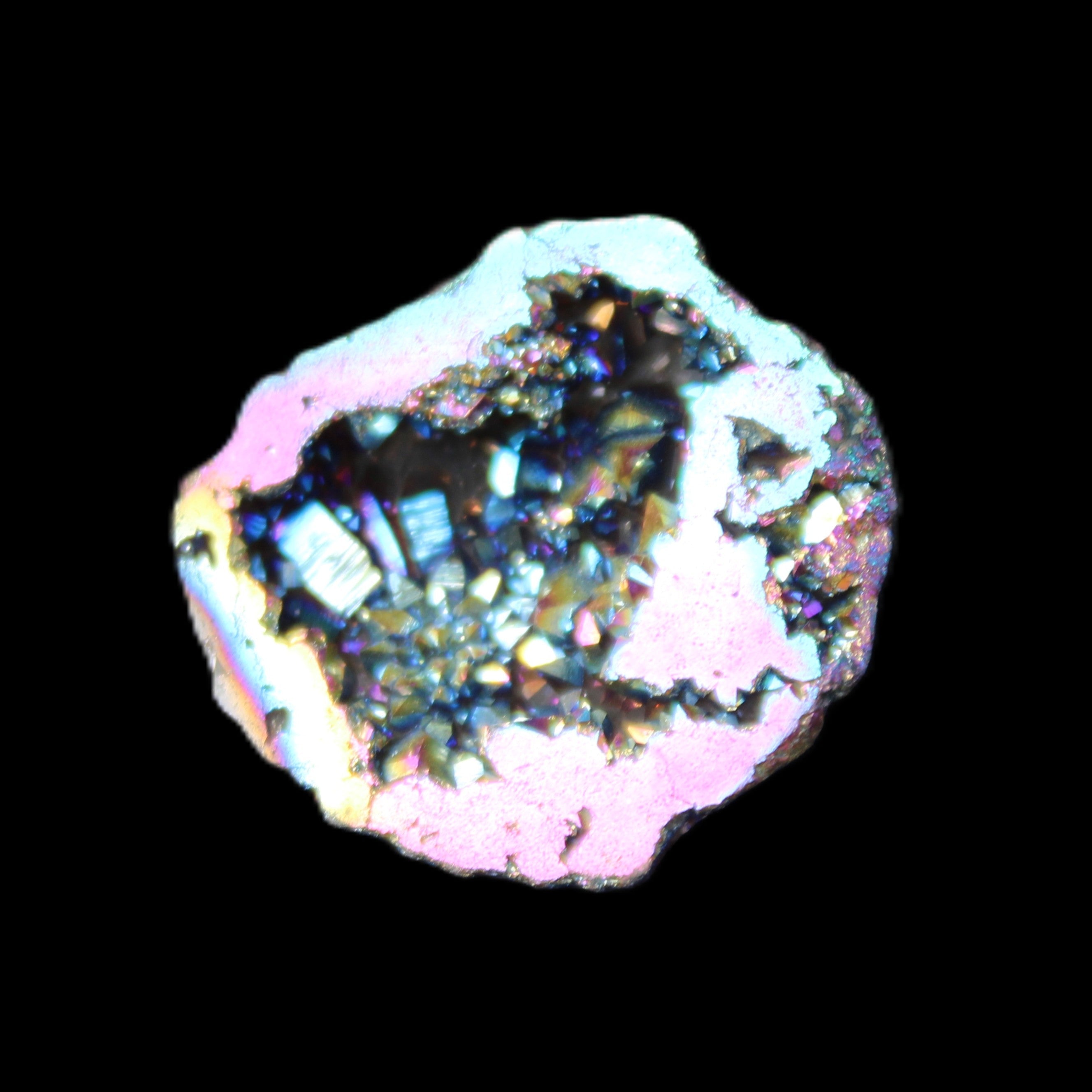 Electric Pink Agate electroplated geode 30mm 8-9g in sunlight - Rocks and Things Store
