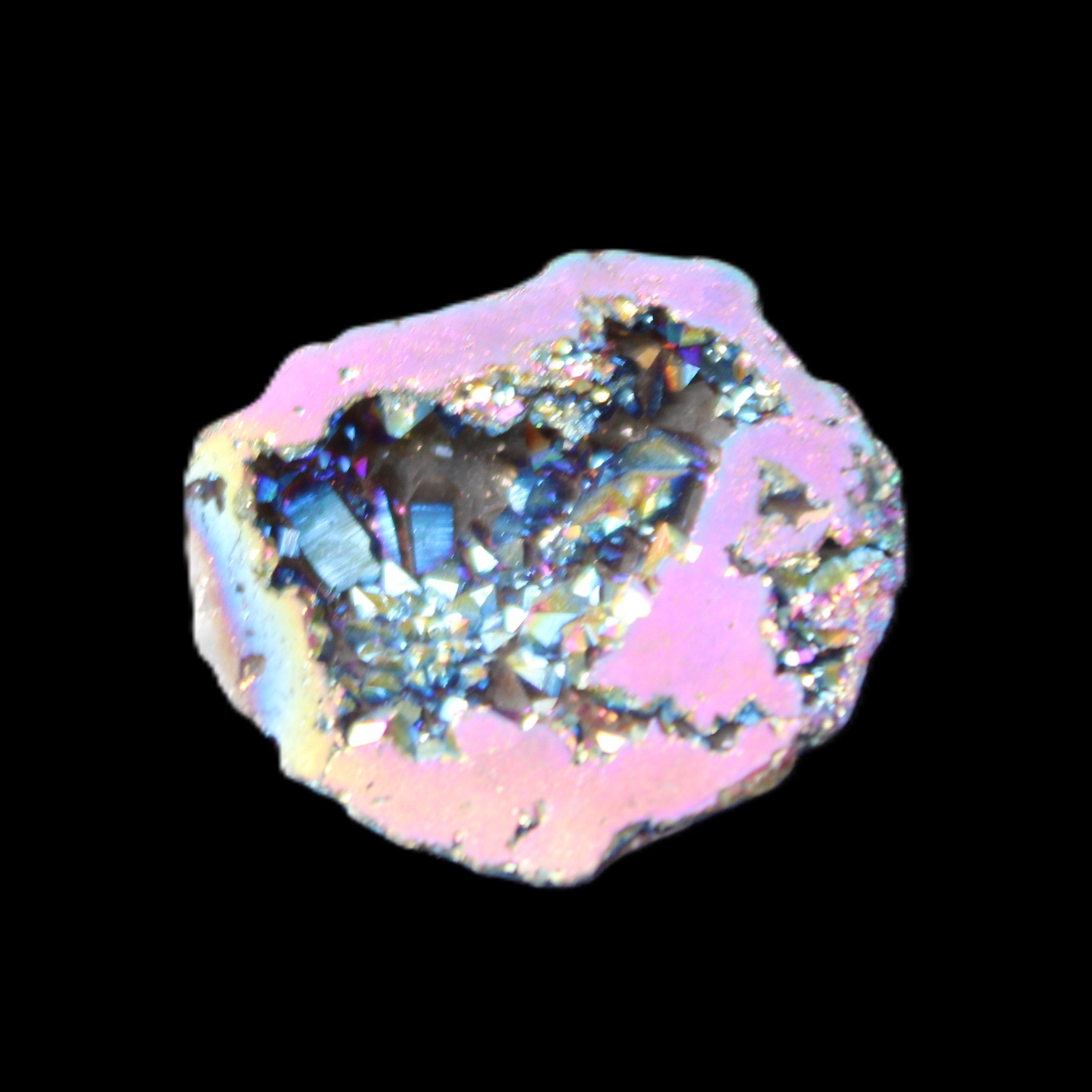 Electric Pink Agate electroplated geode 30mm 8-9g in sunlight - Rocks and Things Store