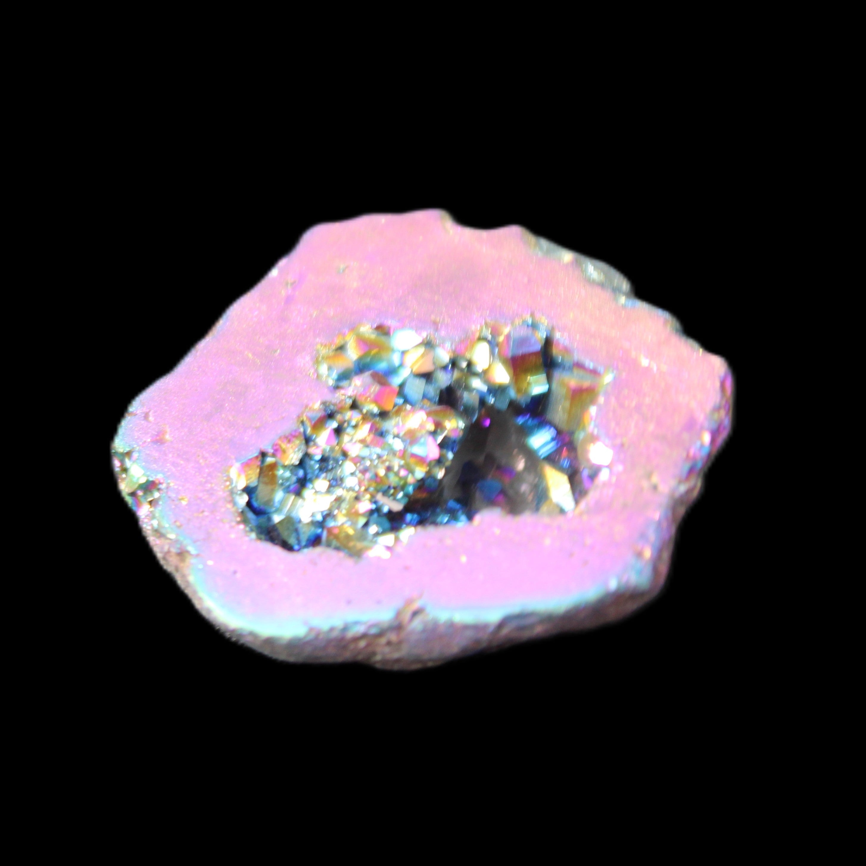 Electric Pink Agate electroplated geode 30mm 8-9g in sunlight - Rocks and Things Store