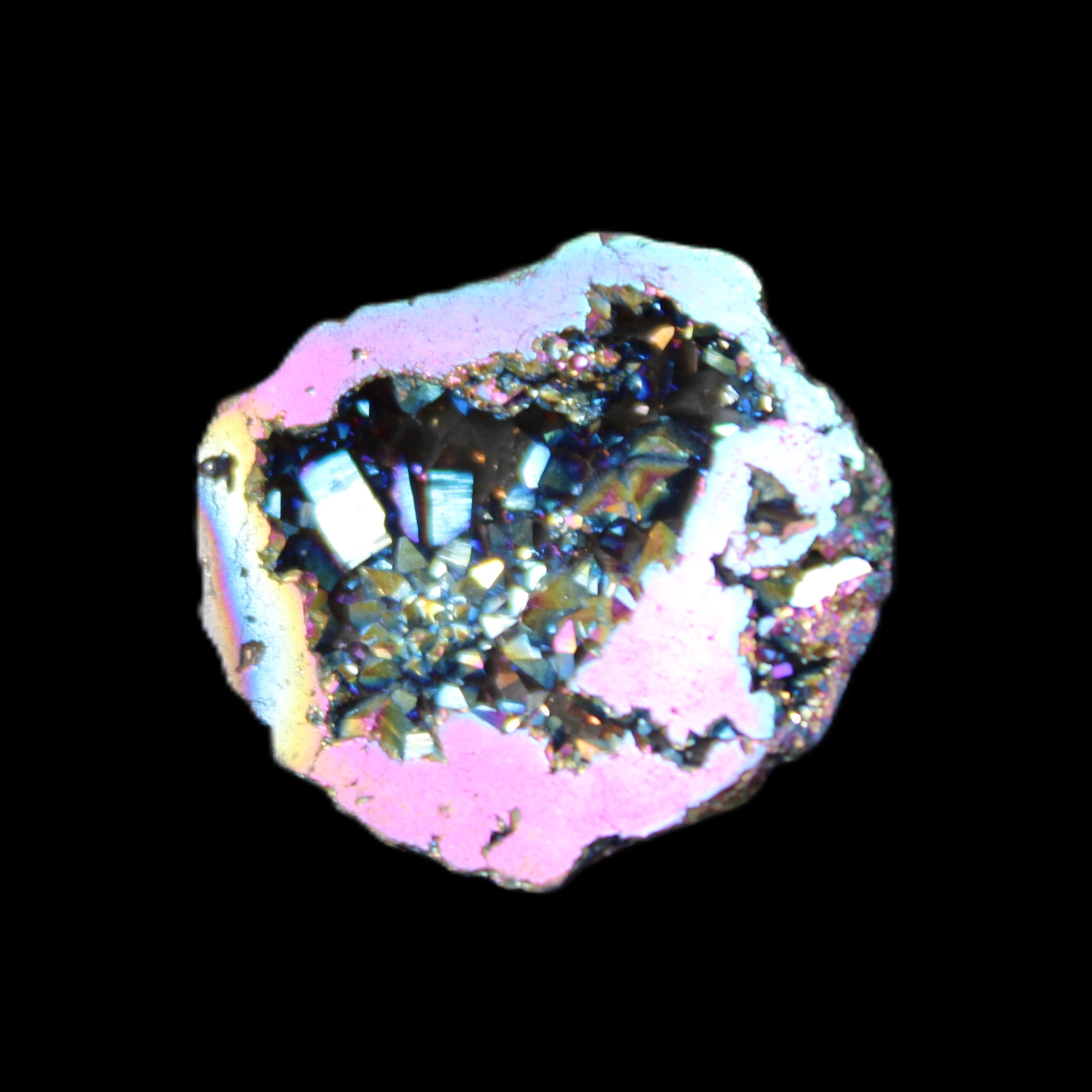 Electric Pink Agate electroplated geode 30mm 8-9g in sunlight - Rocks and Things Store